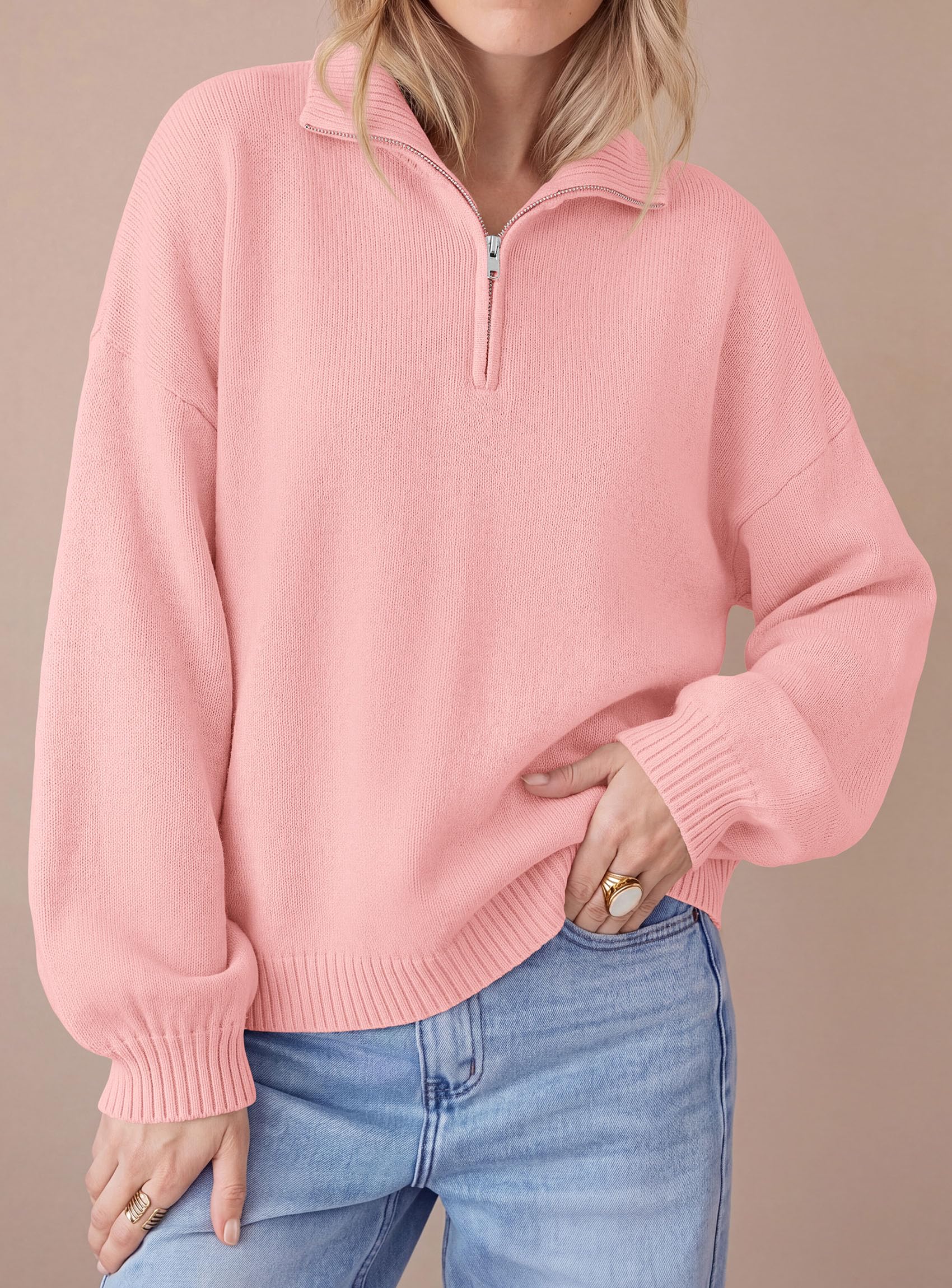 Women's Sweaters Oversized Quarter Zip Pullover Fall Outfits