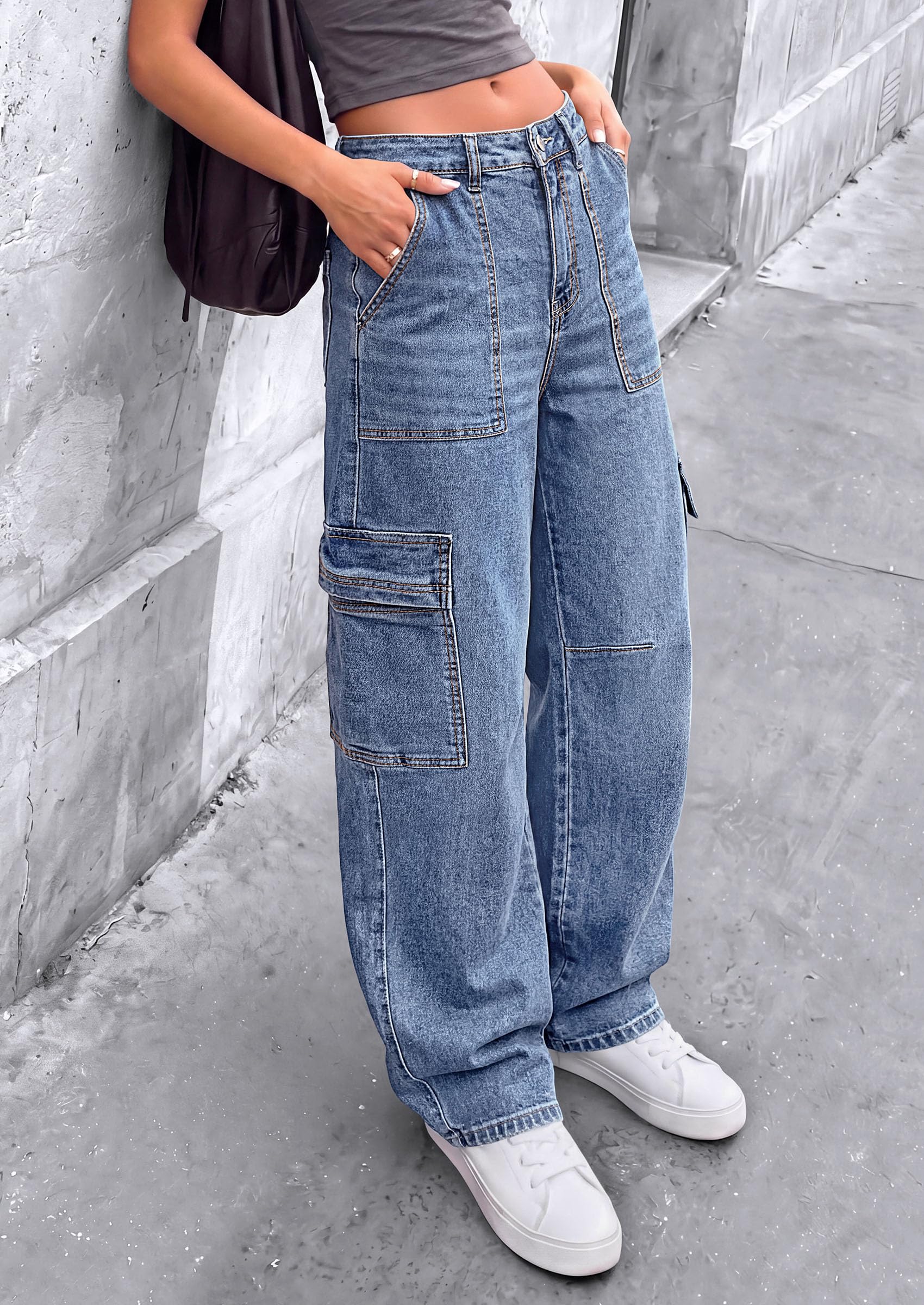 Barrel Pants Women Wide Leg Baggy Denim Jeans Dusk Blue,4