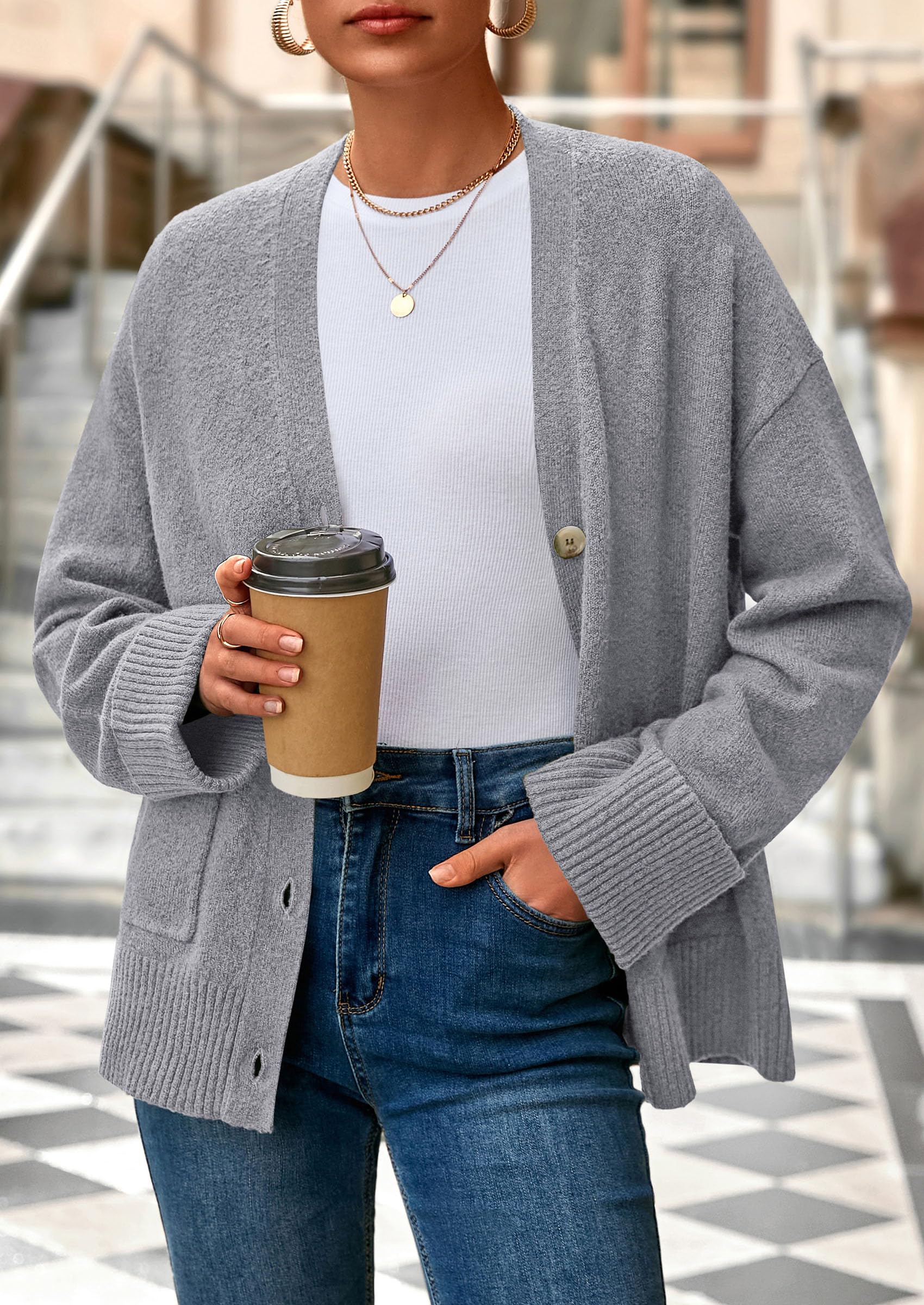 Women's Winter Oversized Cardigan Sweaters (Grey,S)