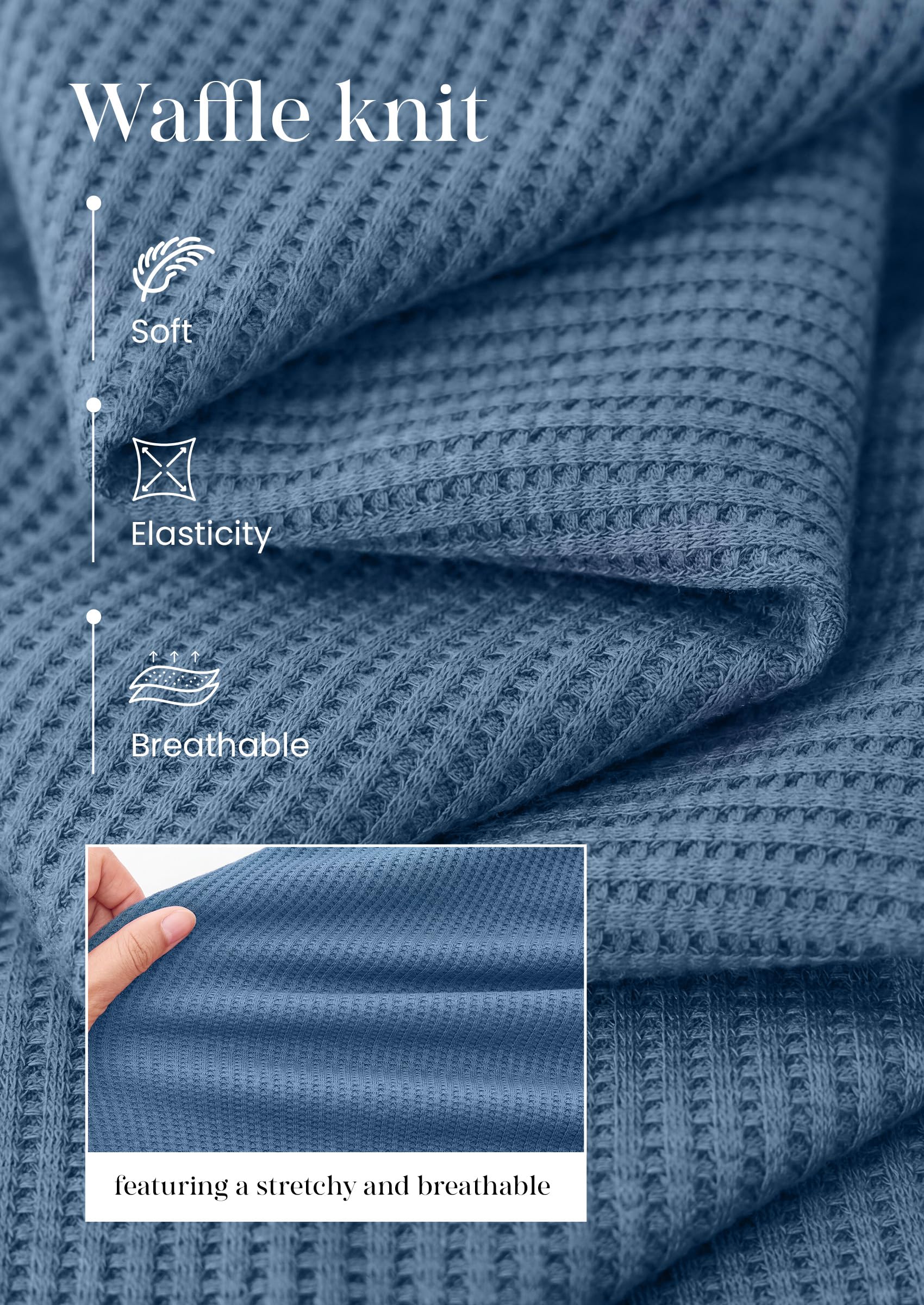 Long Sleeve Shirts for Women Waffle Knit Tops,Grey Blue,S