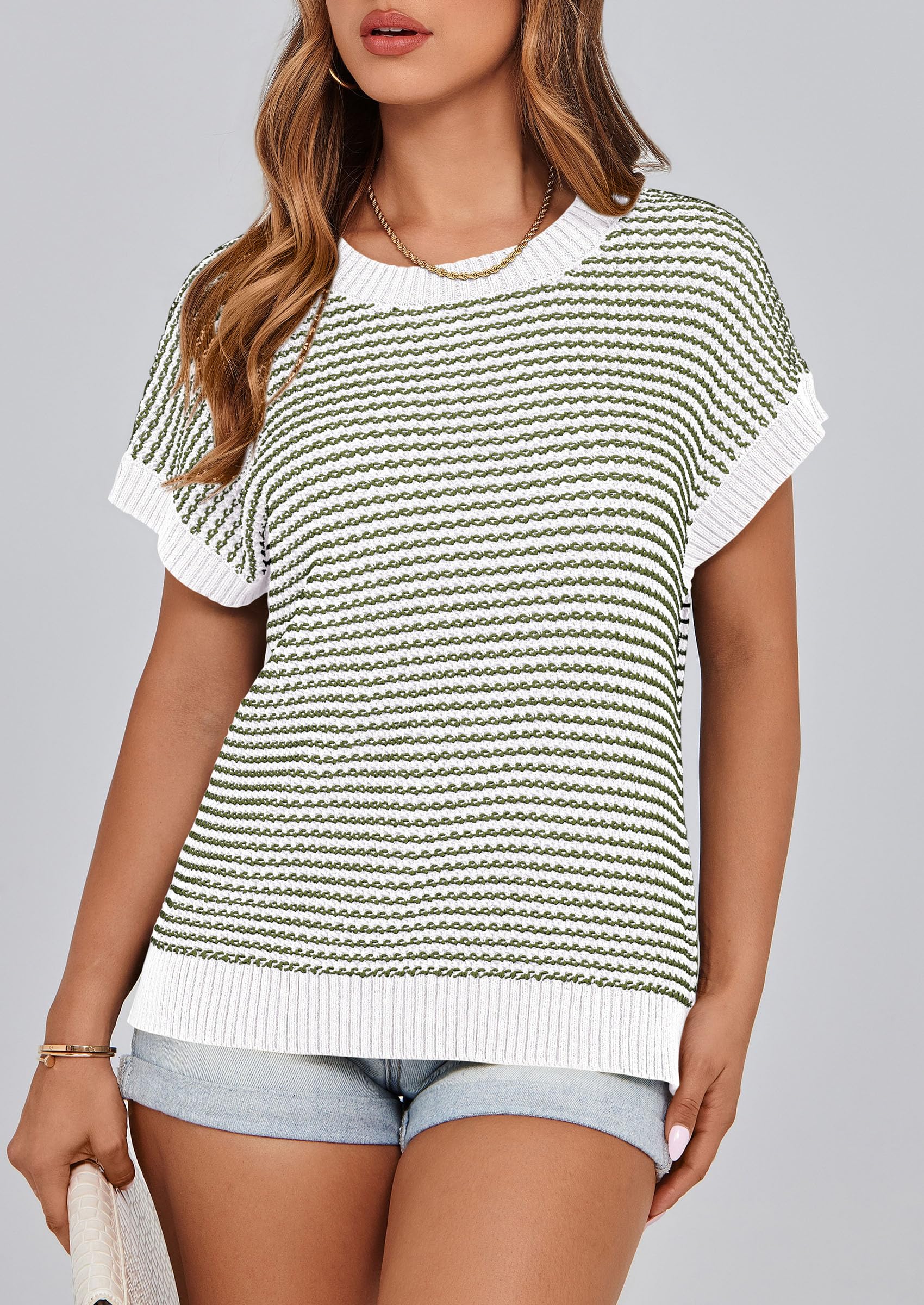 Women's Striped Short Sleeve Sweater Vest