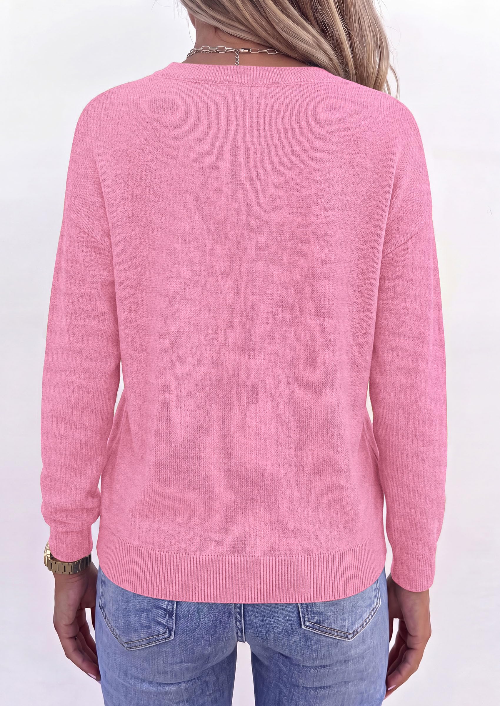 Sweaters for Women Fall Crewneck Knit Cropped Sweater Pink