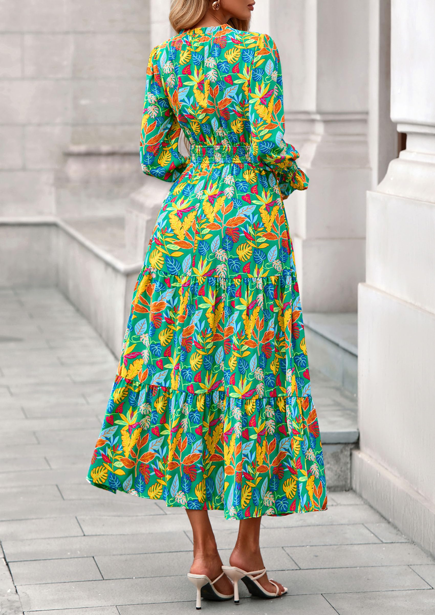 Women's Floral Maxi Dress Fall A Line Wedding Guest Dresses