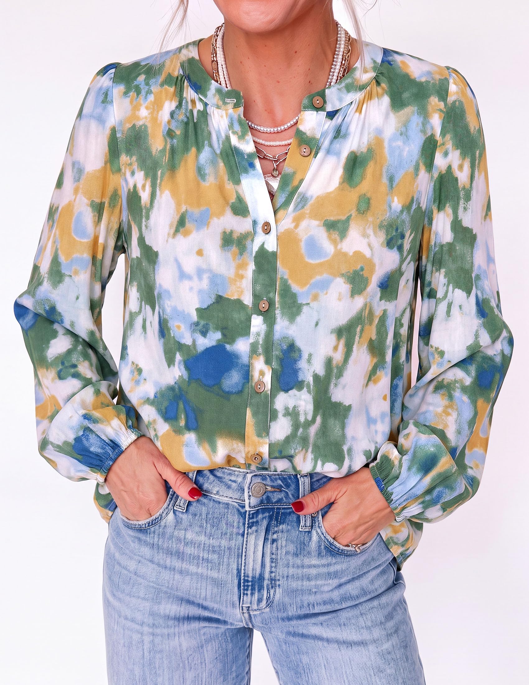 Women's Boho Tops Fall Long Sleeve Button Down Floral Blouses