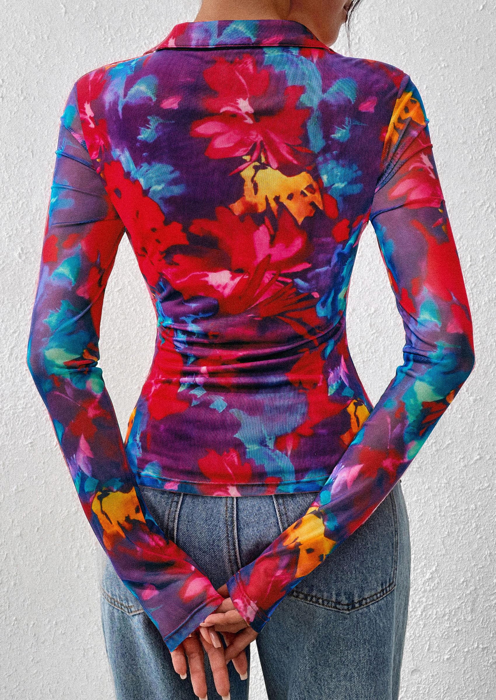 Women's Button Down Shirts Boho Mesh Floral Going Out Tops