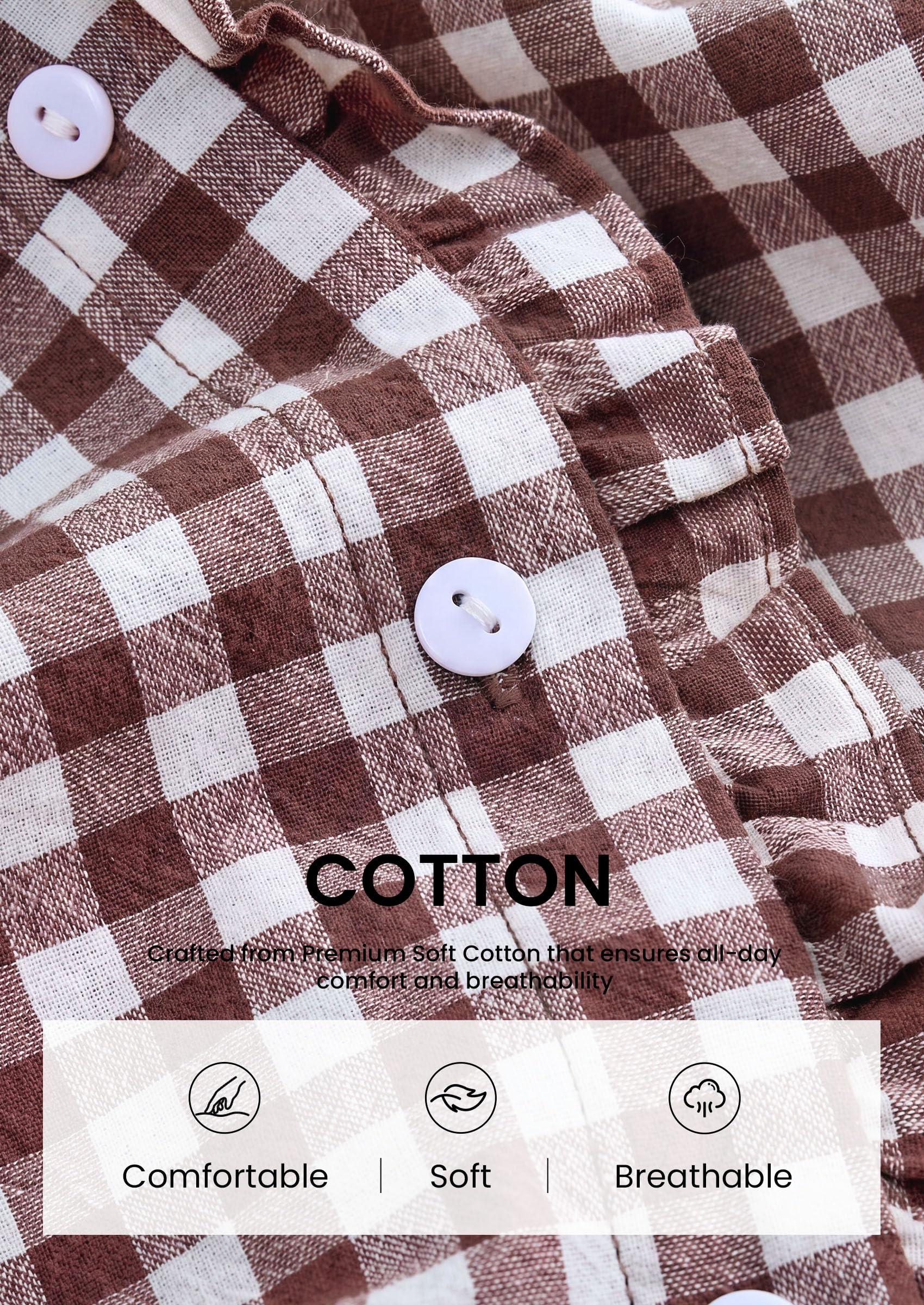 Womens Long Sleeve Button Down Shirts,Brown White,S