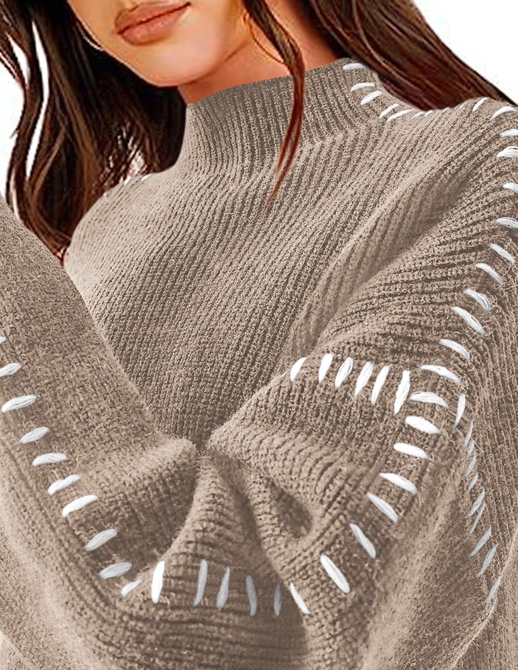 Womens Chunky Knit Oversized Pullover Sweaters,Camel,S