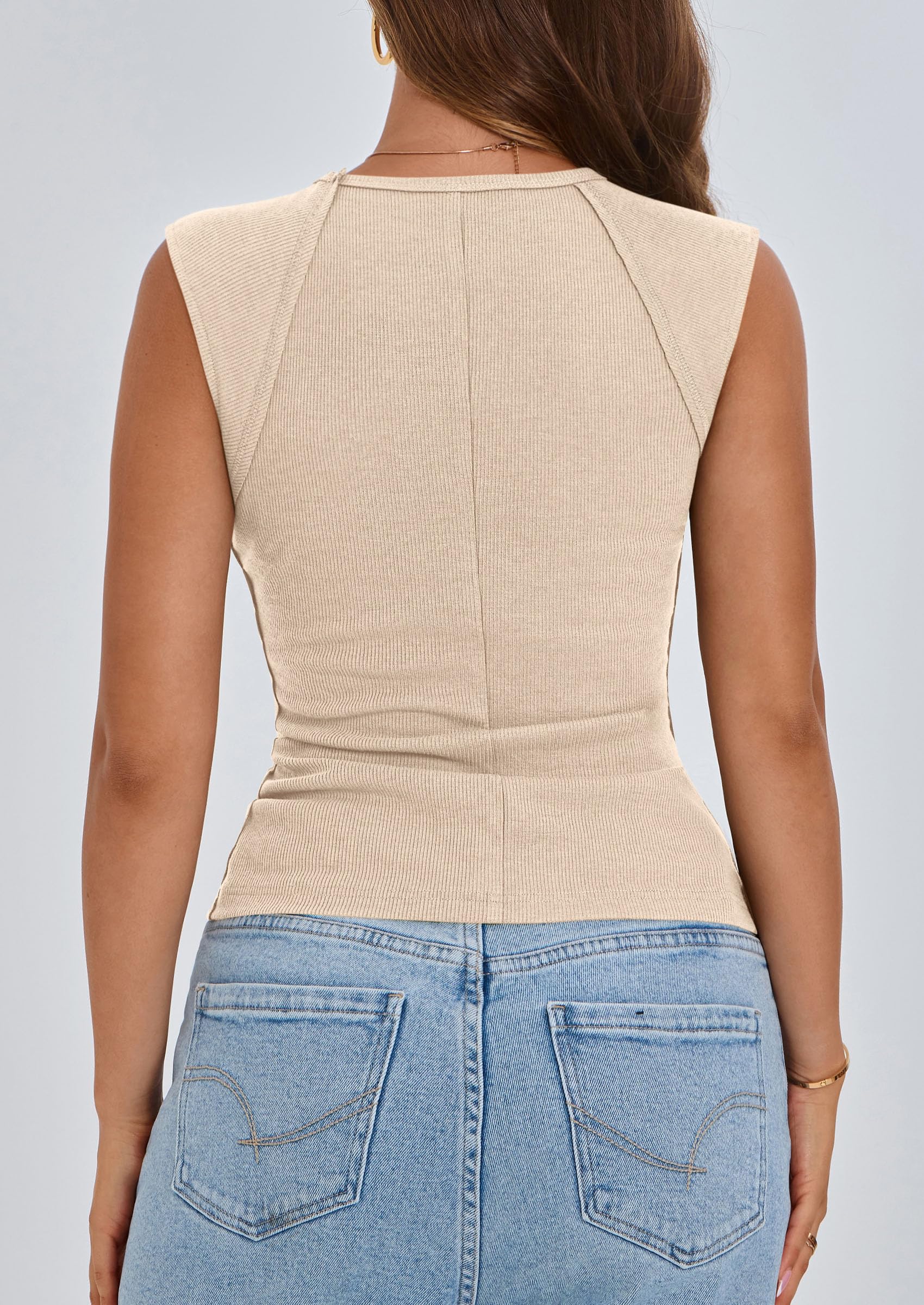 Women's Cap Sleeve Ribbed Tank Tops Summer, Beige,S