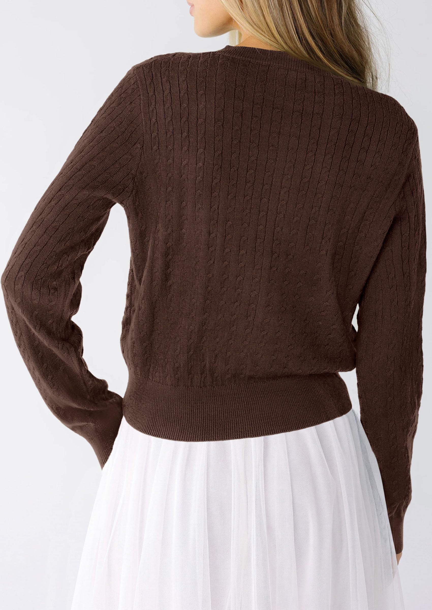 Women Fall Lightweight Cardigans Button Up Cable Knit Sweaters