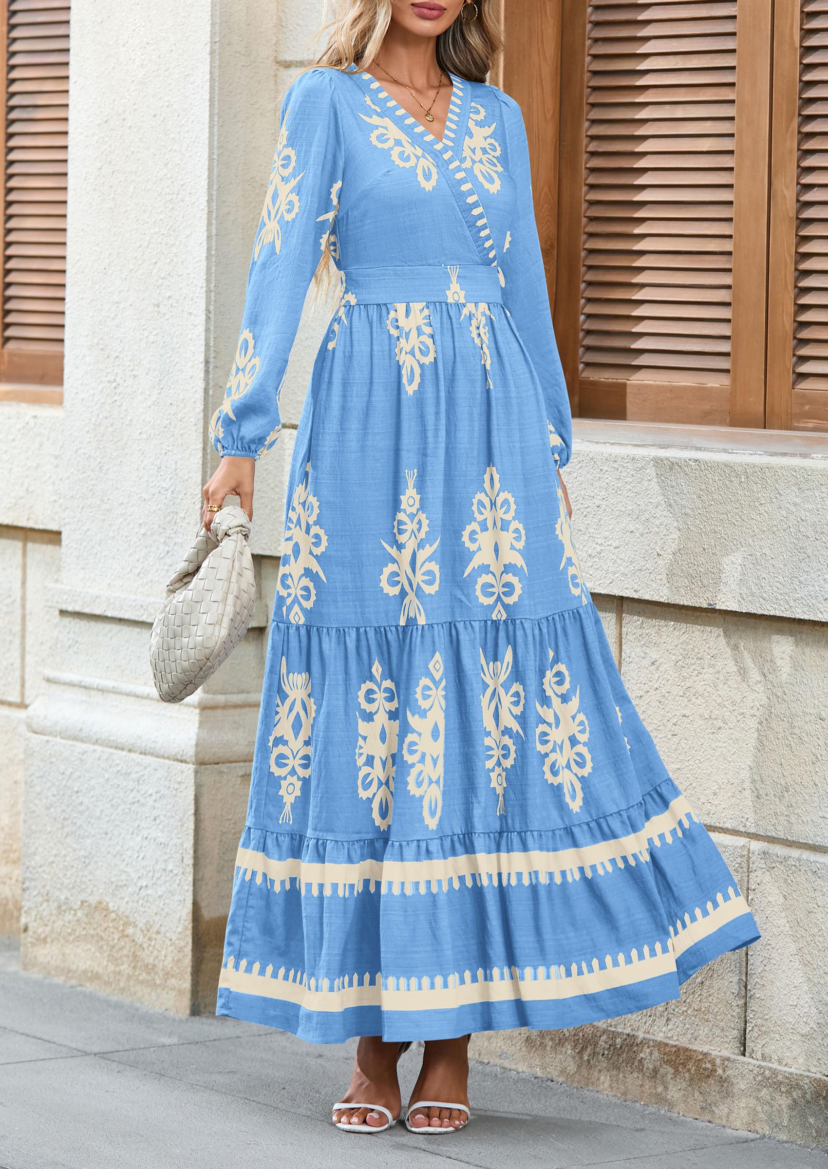 Women's Long Sleeve Floral Boho Maxi Wedding Guest Dress