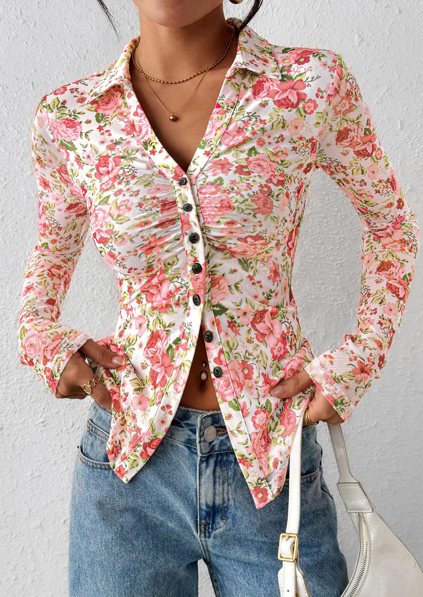 Women's Button Down Shirts Boho Mesh Floral Going Out Tops