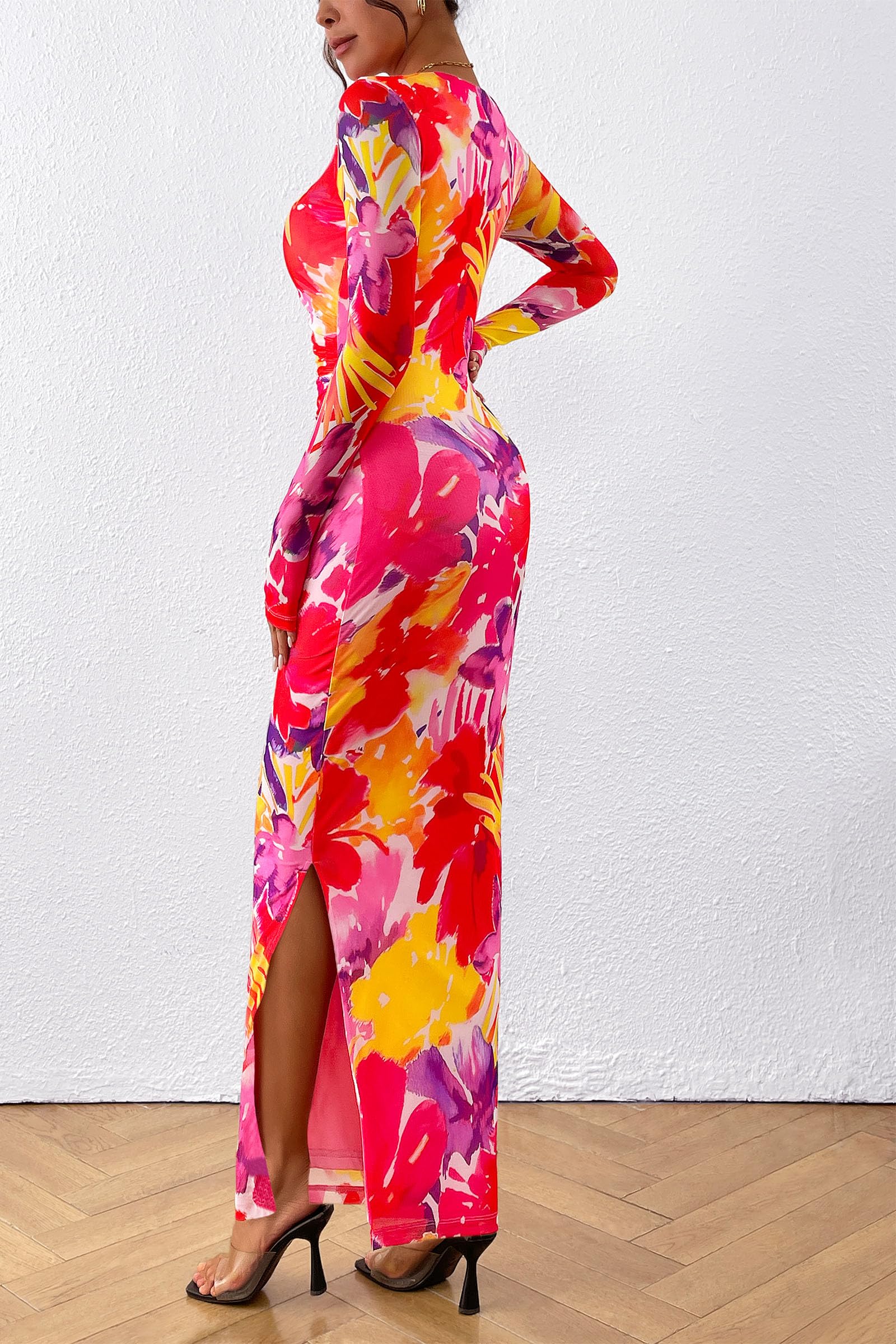 Women's Floral Bodycon Maxi Fall Dress