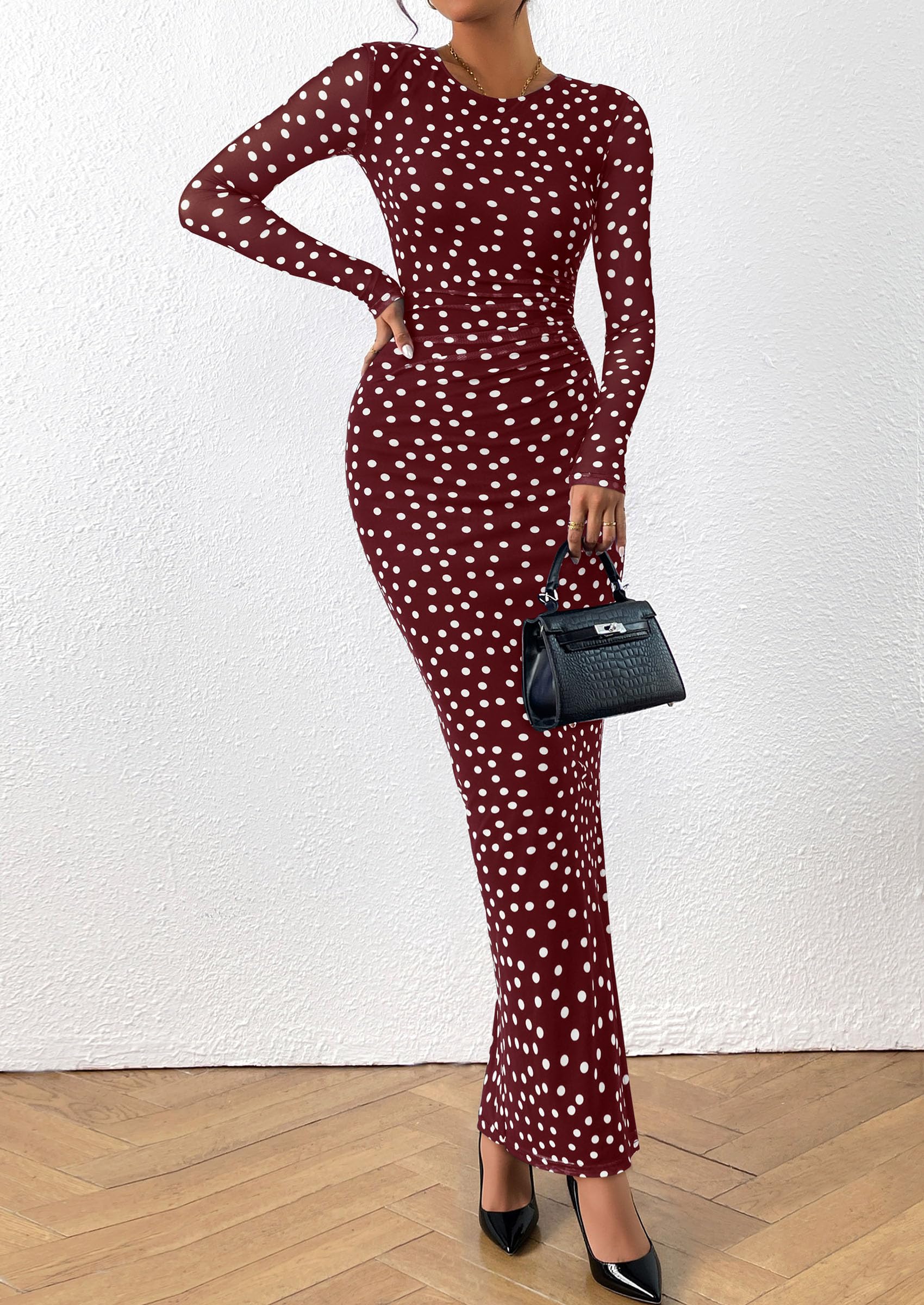 Women's Floral Bodycon Maxi Fall Dress