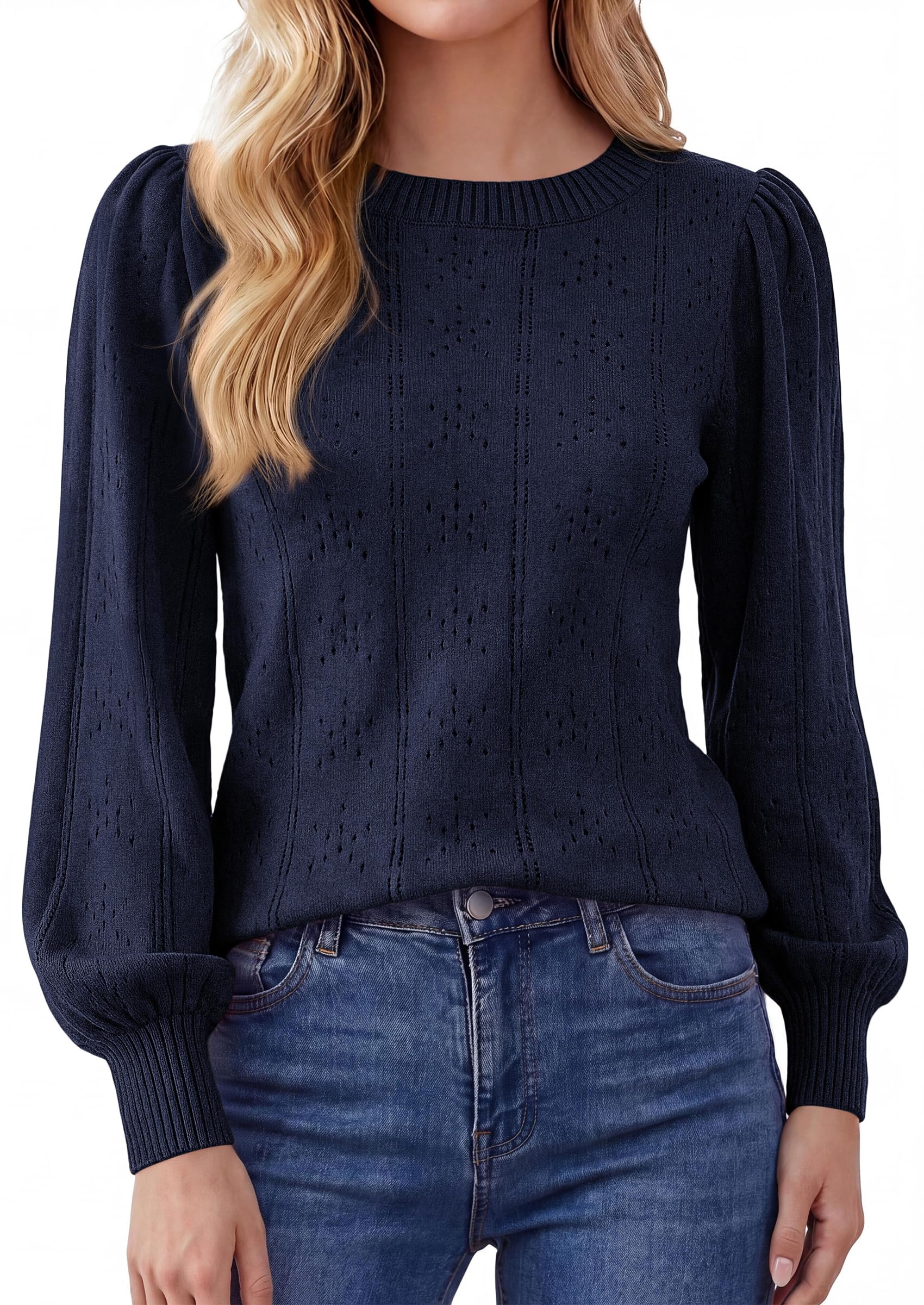 Women Fall Fashion Hollow Out Holiday Sweaters Navy Blue,S