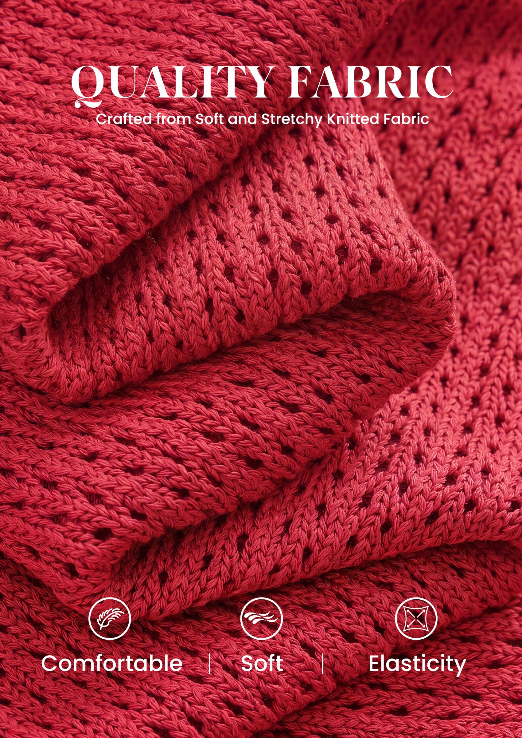 Women's Summer Sweater Vest Crochet Tops (Red,S)