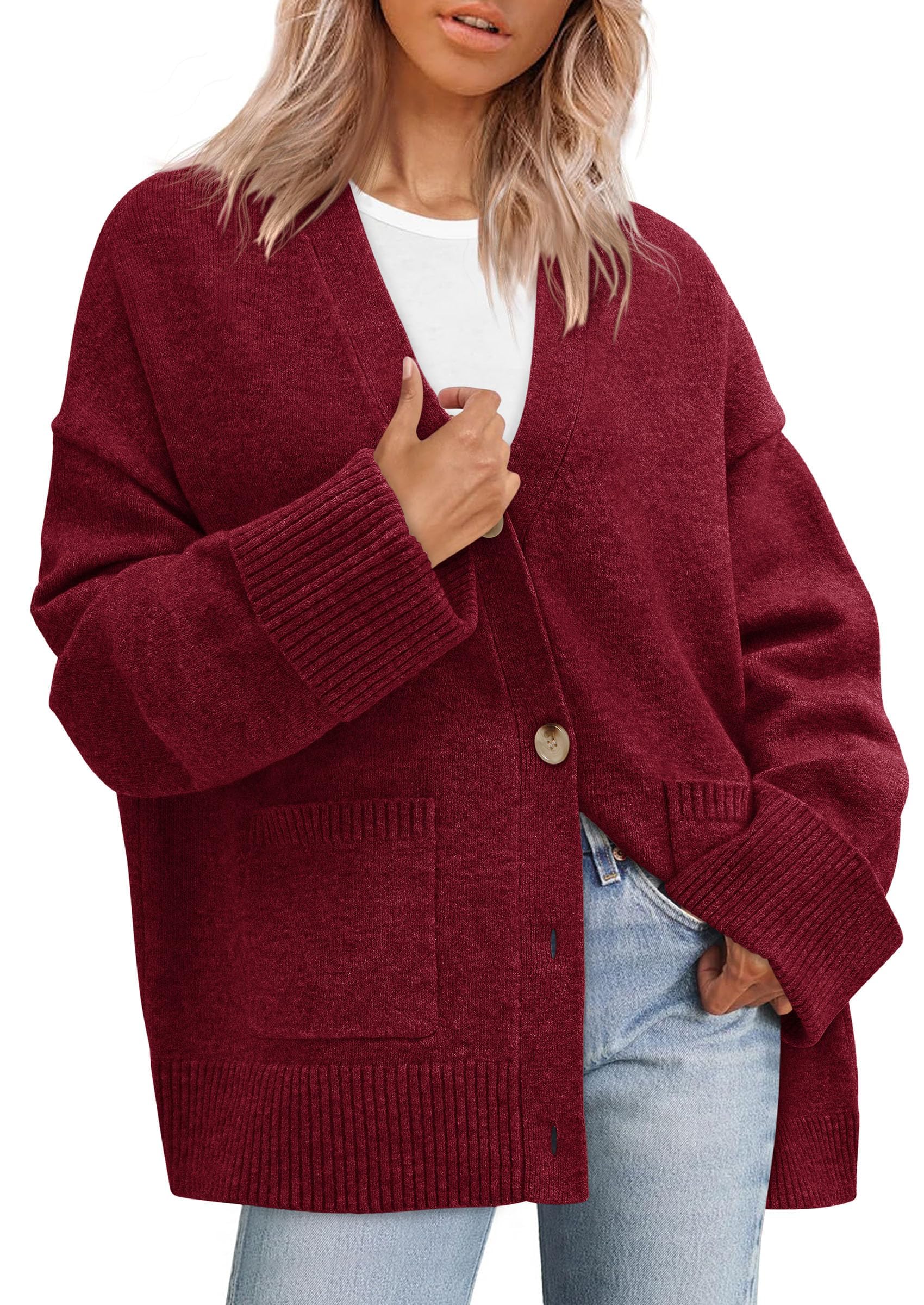 Women's Winter Oversized Cardigan Sweaters (Burgundy,S)