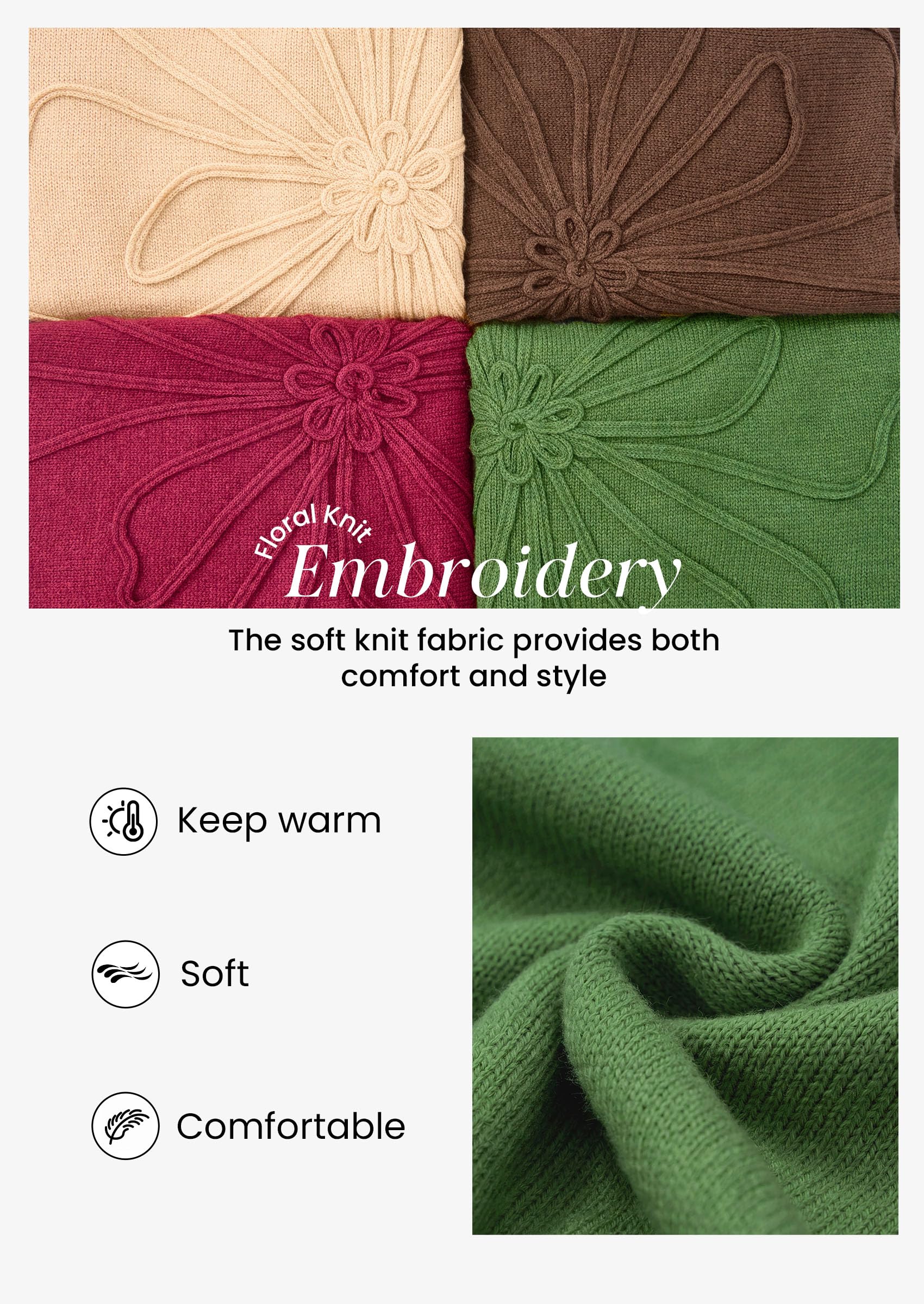 Sweaters for Women Fall Fashion Embroidered Floral Knit Tops