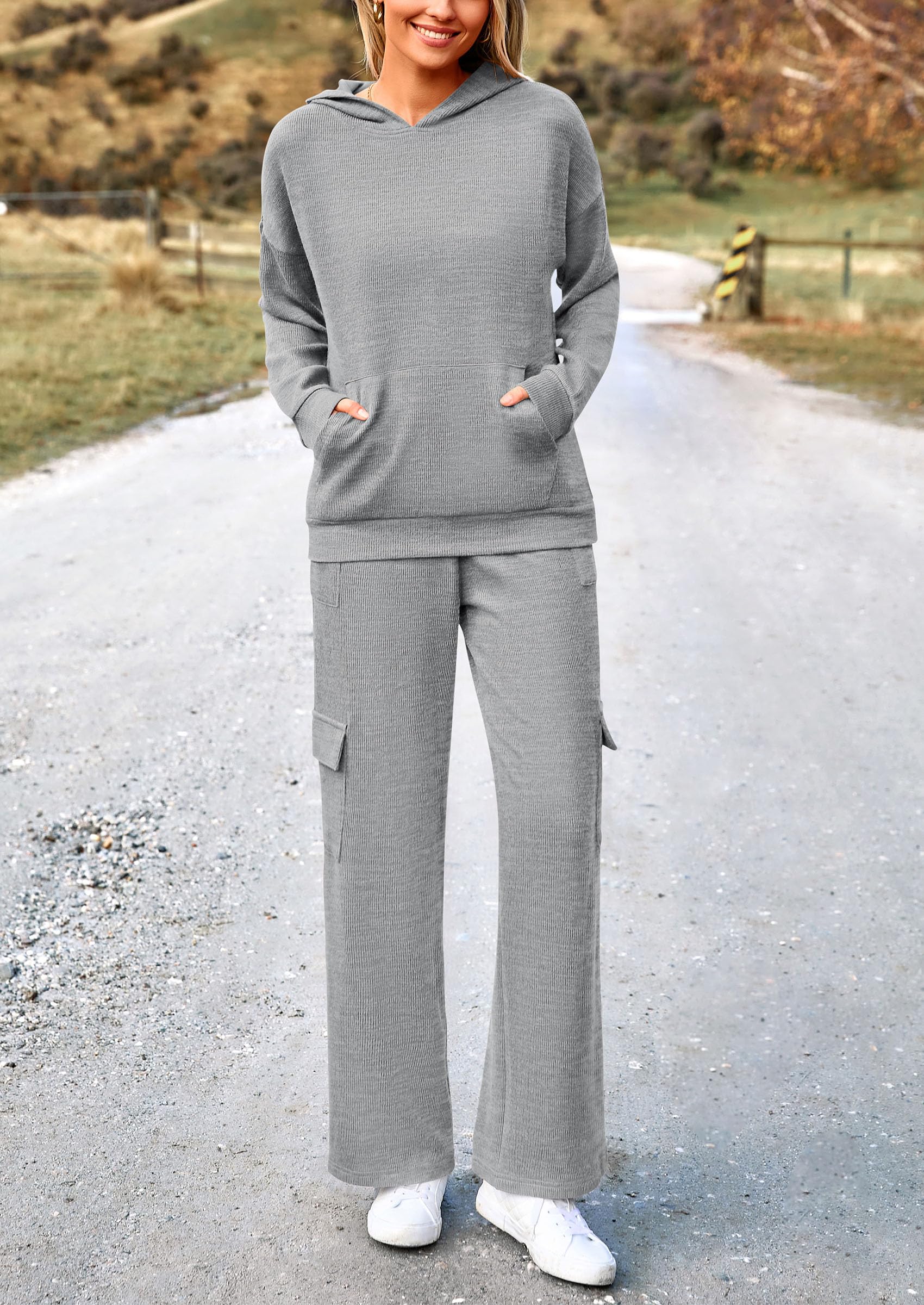 2 Piece Sets For Women Fall 2025 Sweatsuits Outfits Lounge Matching Hoodie Set Travel Track Suits Winter Clothes (Grey,Medium)