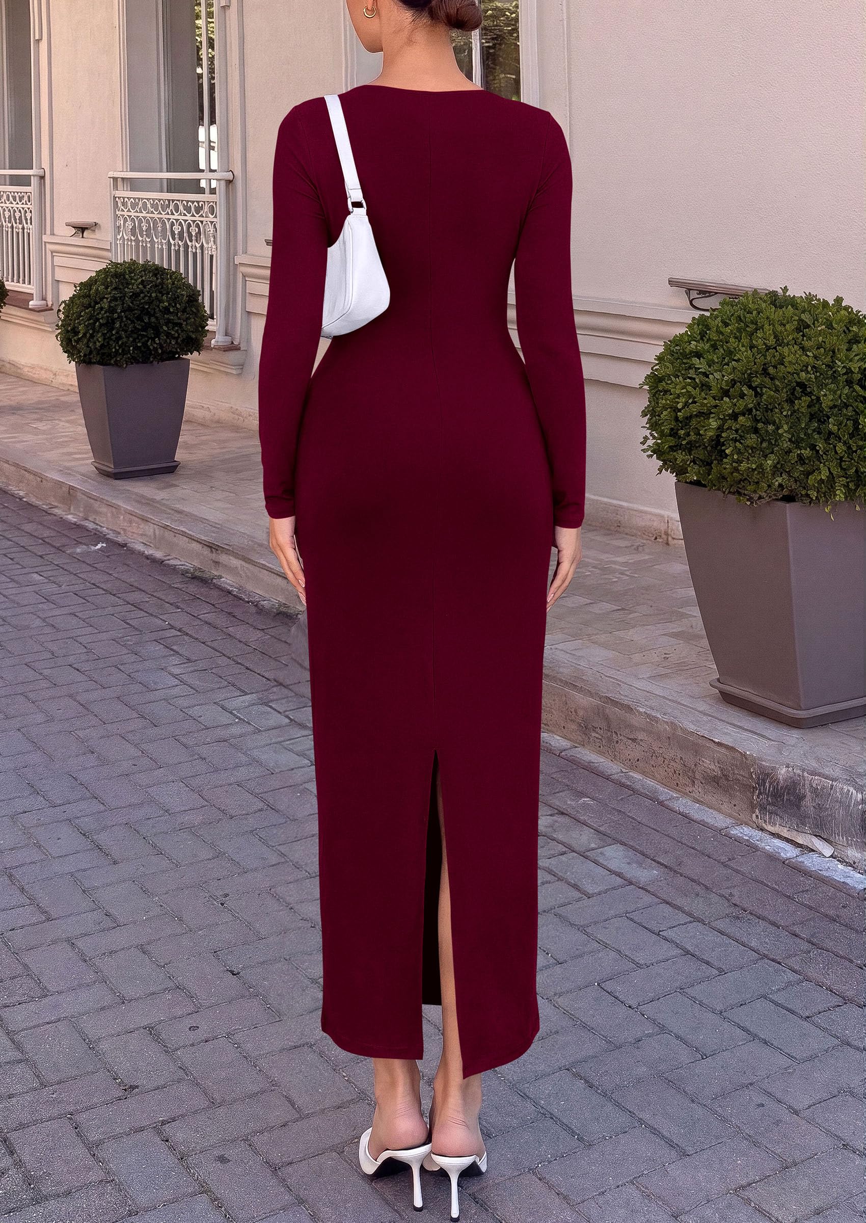 Women Fall Wedding Guest Dresses Formal Long Sleeve Maxi Dress