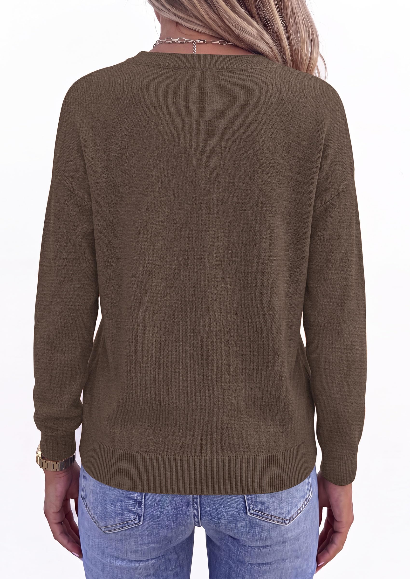 Sweaters for Women Fall Crewneck Knit Cropped Sweater Coffee