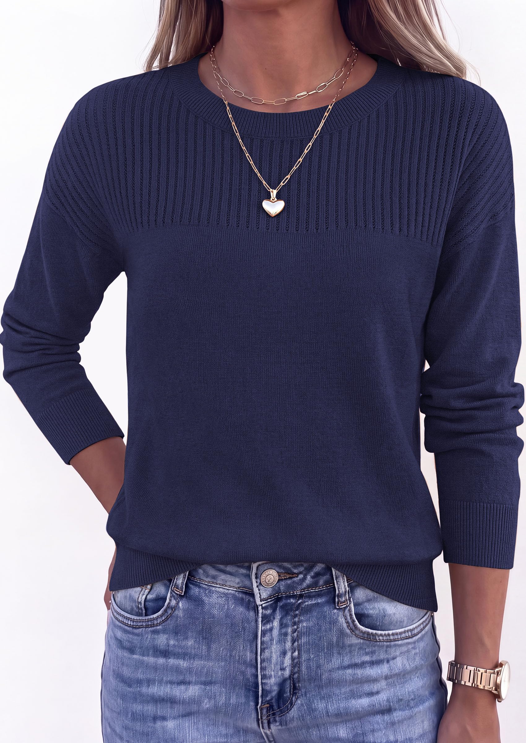Sweaters for Women Fall Crewneck Knit Cropped Sweater