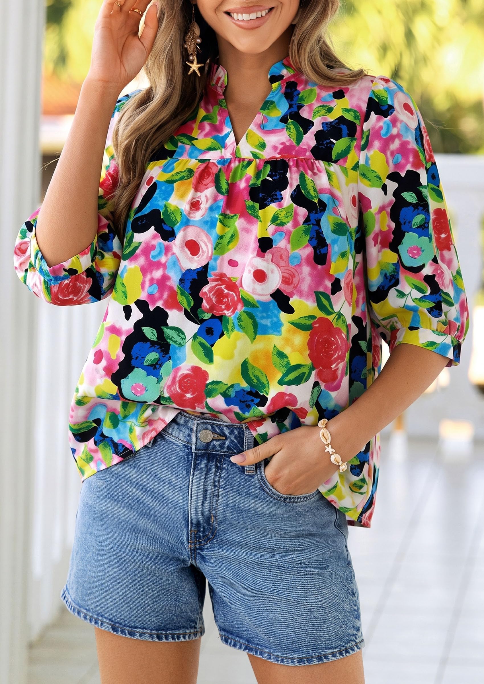 Women's Summer Floral Boho Dressy Casual Tops