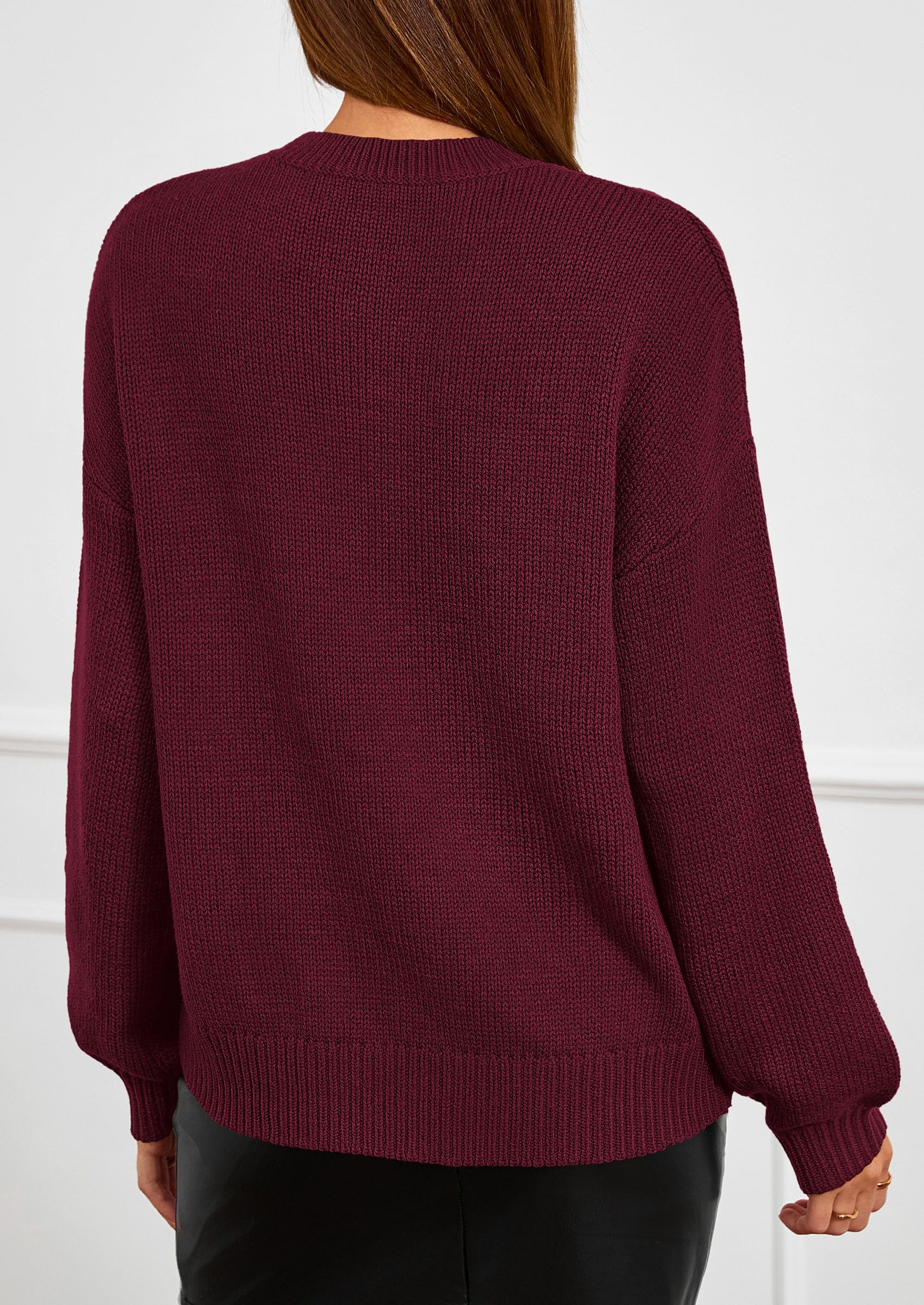 Women's Oversized 3D Floral Knit Sweater,Burgundy,S