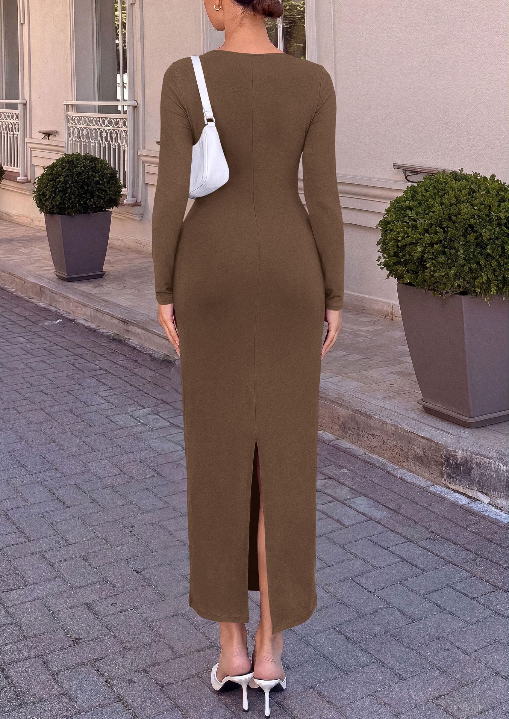 Women Fall Wedding Guest Dresses Formal Long Sleeve Maxi Dress