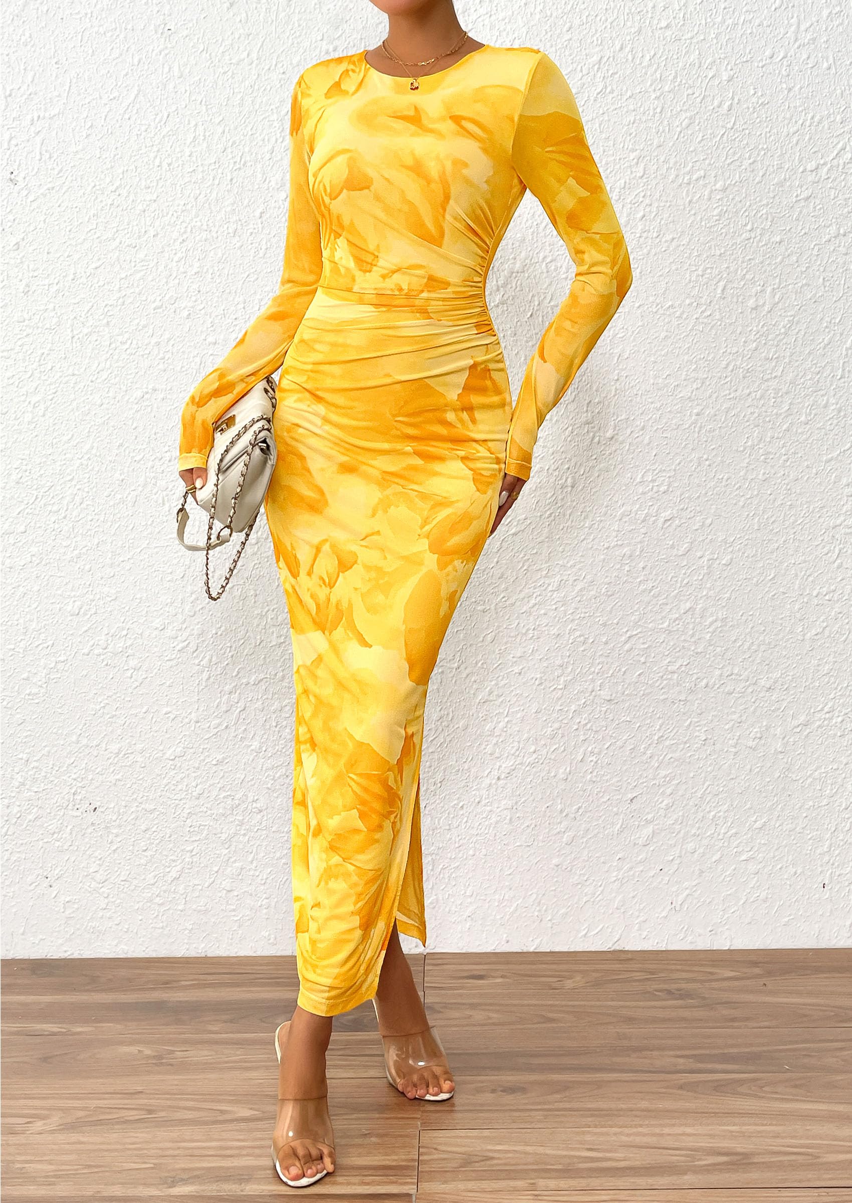 Women's Floral Bodycon Maxi Fall Dress