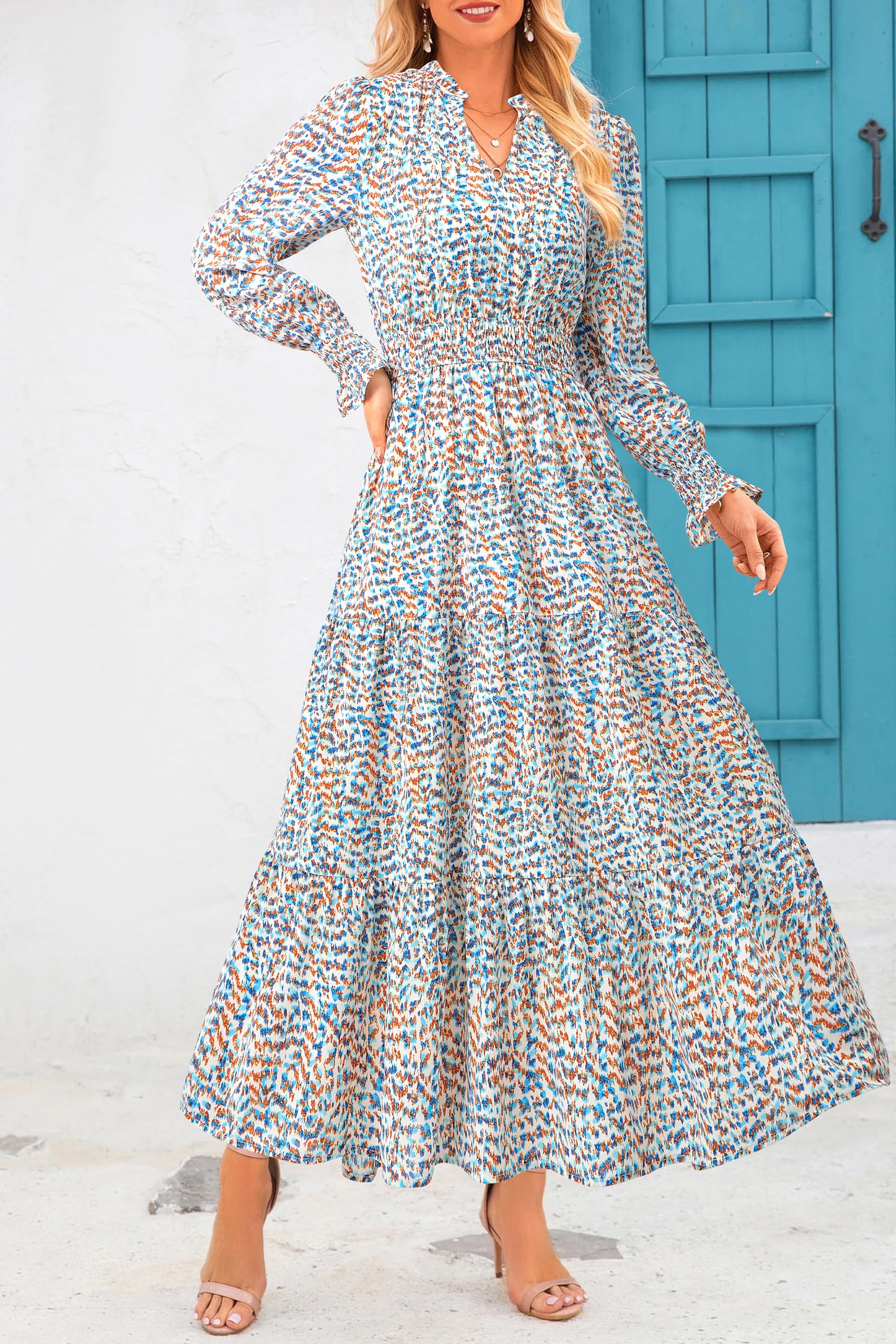 Women's Floral Maxi Dress Fall A Line Wedding Guest Dresses