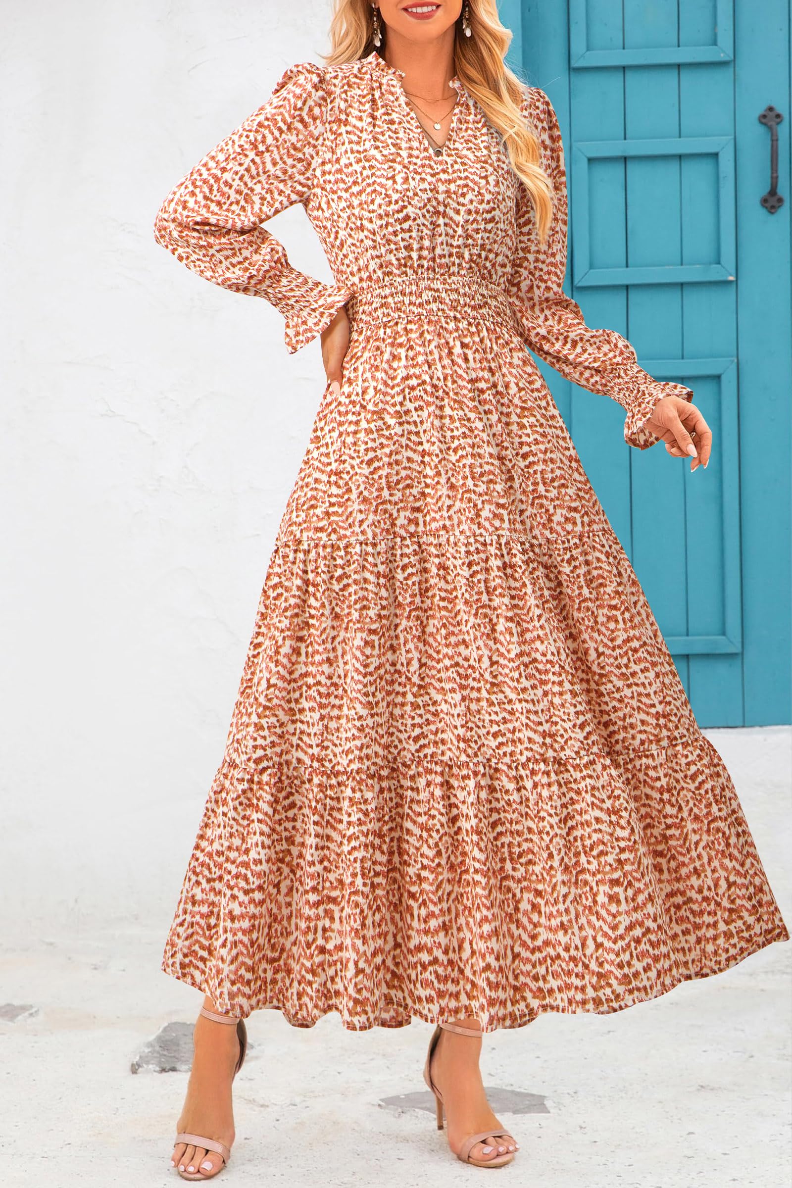 Women's Floral Maxi Dress Fall A Line Wedding Guest Dresses