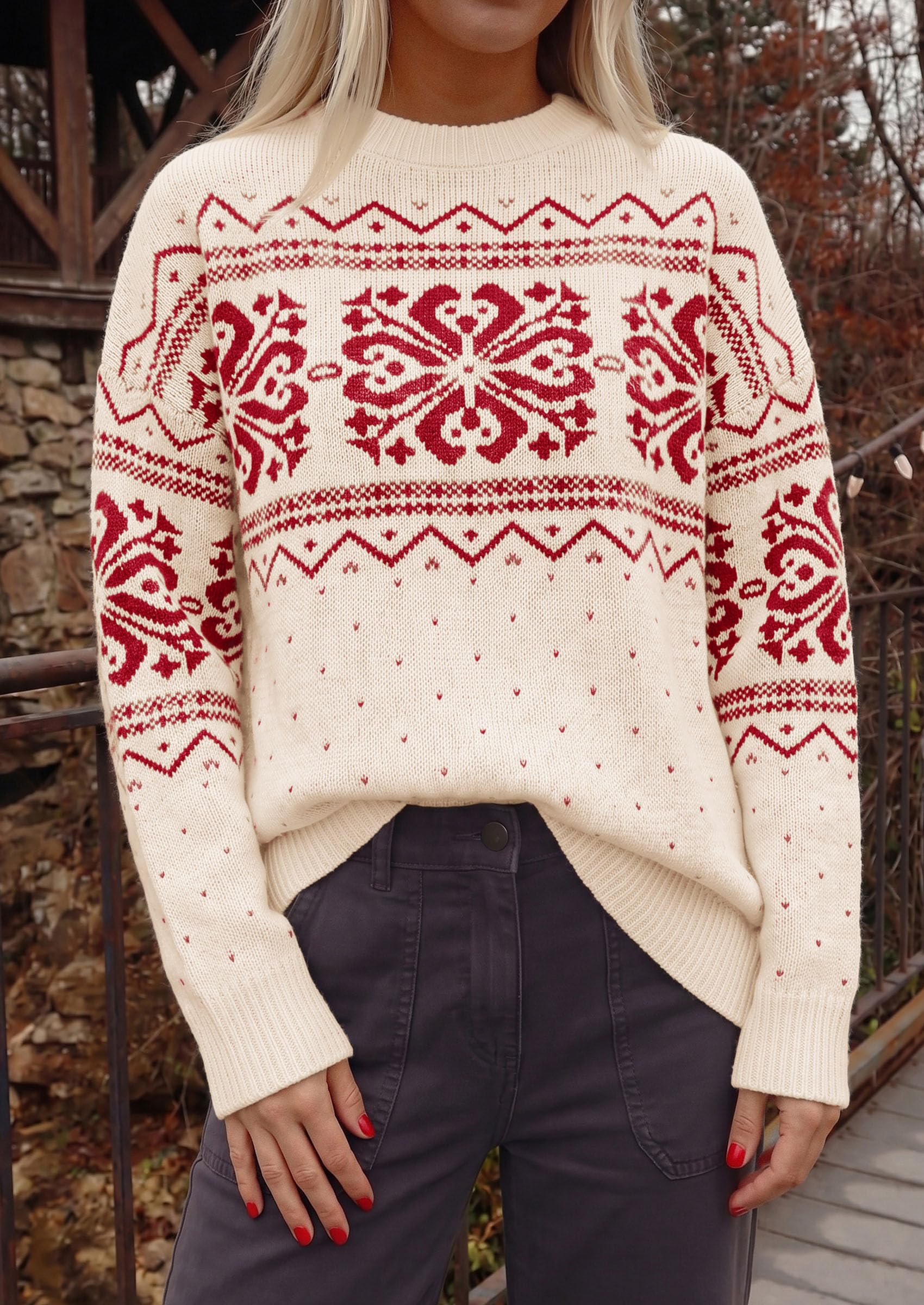 Sweaters for Women Fair Isle Oversized Pullover Fall Outfits