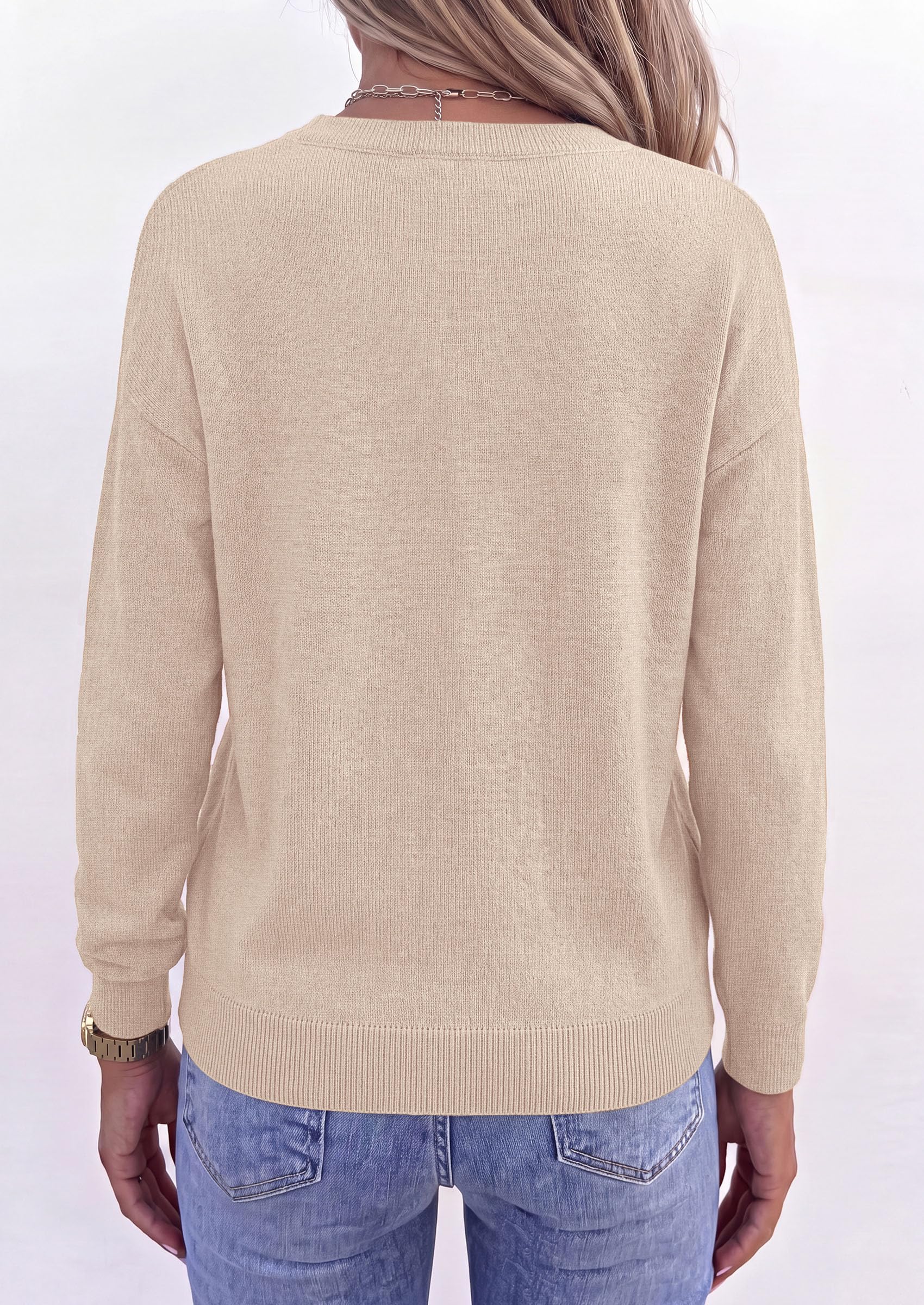 Sweaters for Women Fall Crewneck Knit Cropped Sweater Apricot
