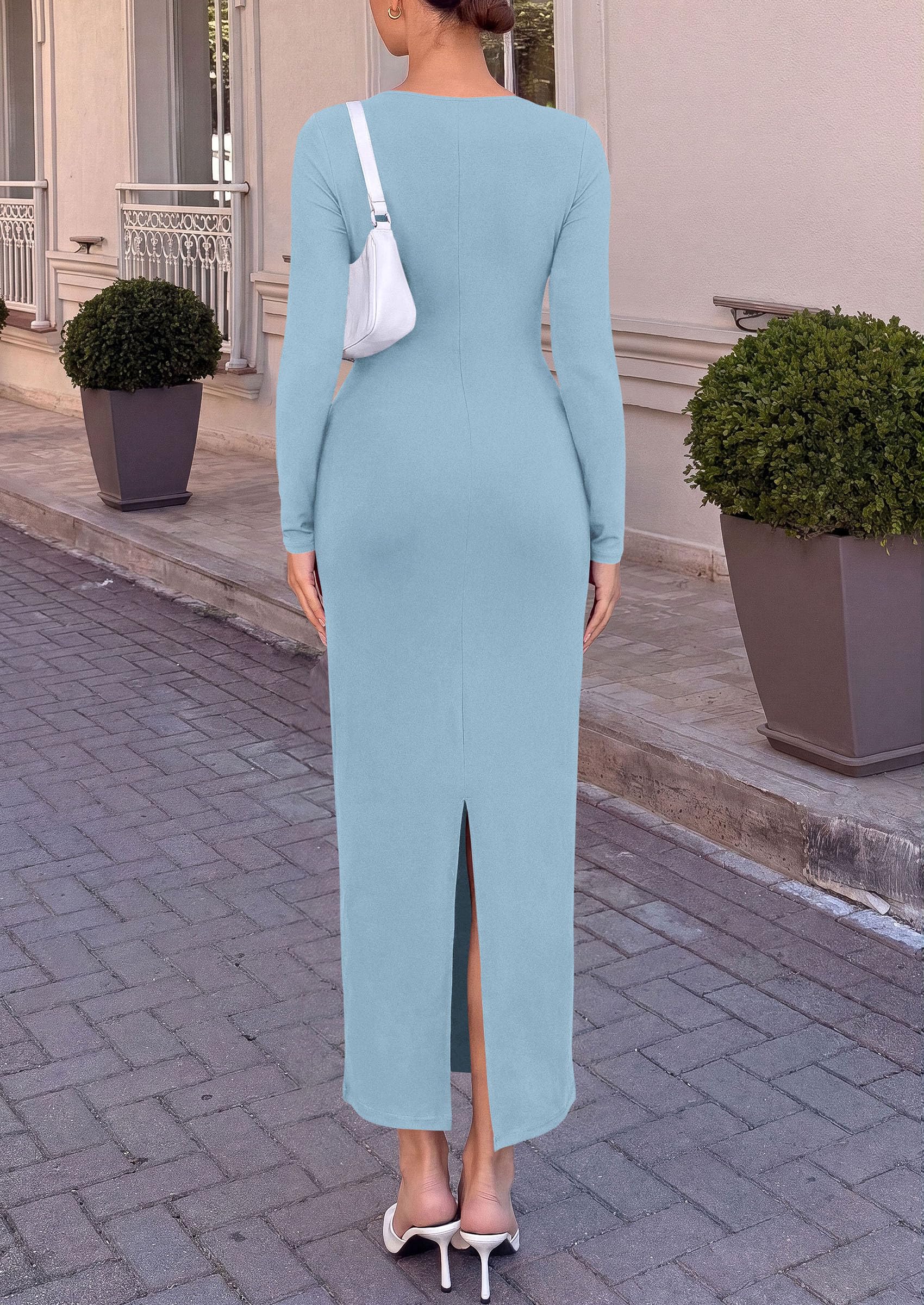 Women Fall Wedding Guest Dresses Formal Long Sleeve Maxi Dress