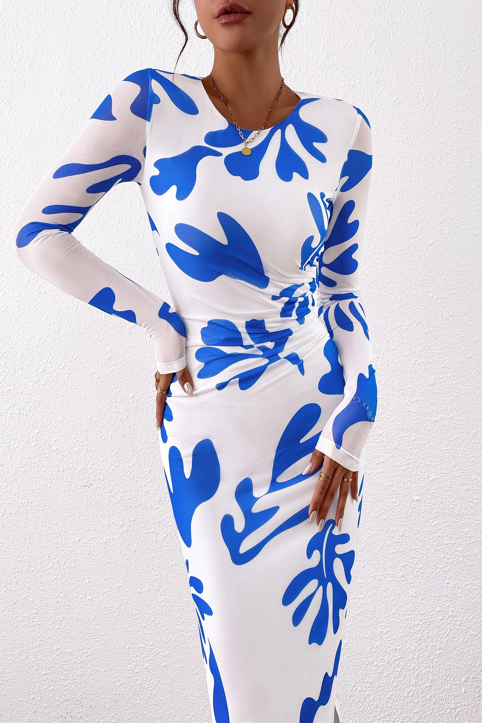 Women's Floral Bodycon Maxi Fall Dress