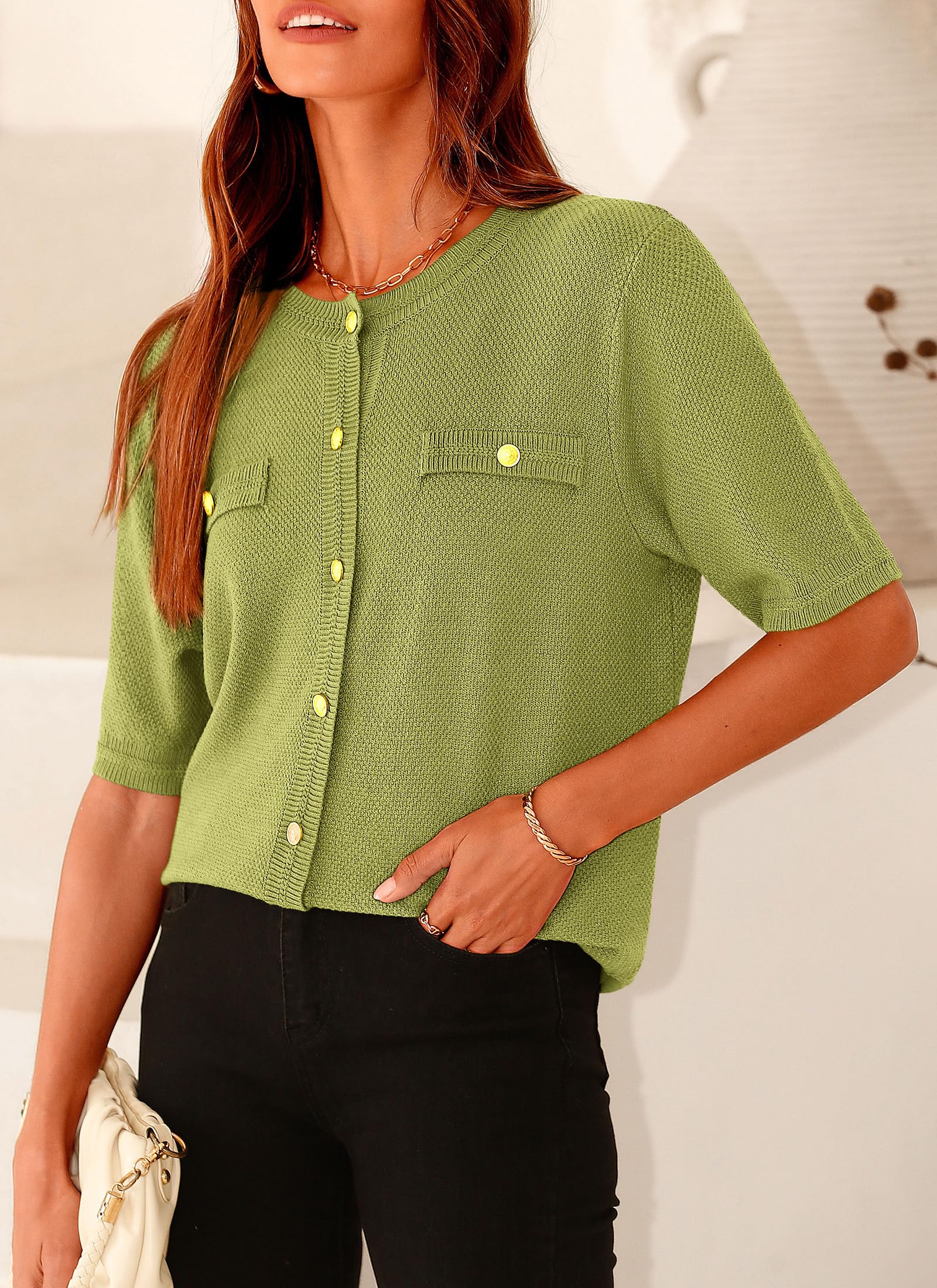 Women's Summer Casual Button Down Shirts Avocado Green,Small