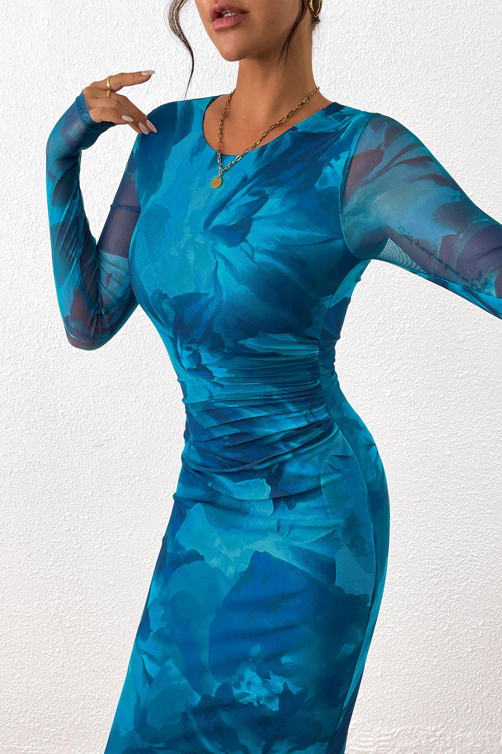 Women's Floral Bodycon Maxi Fall Dress