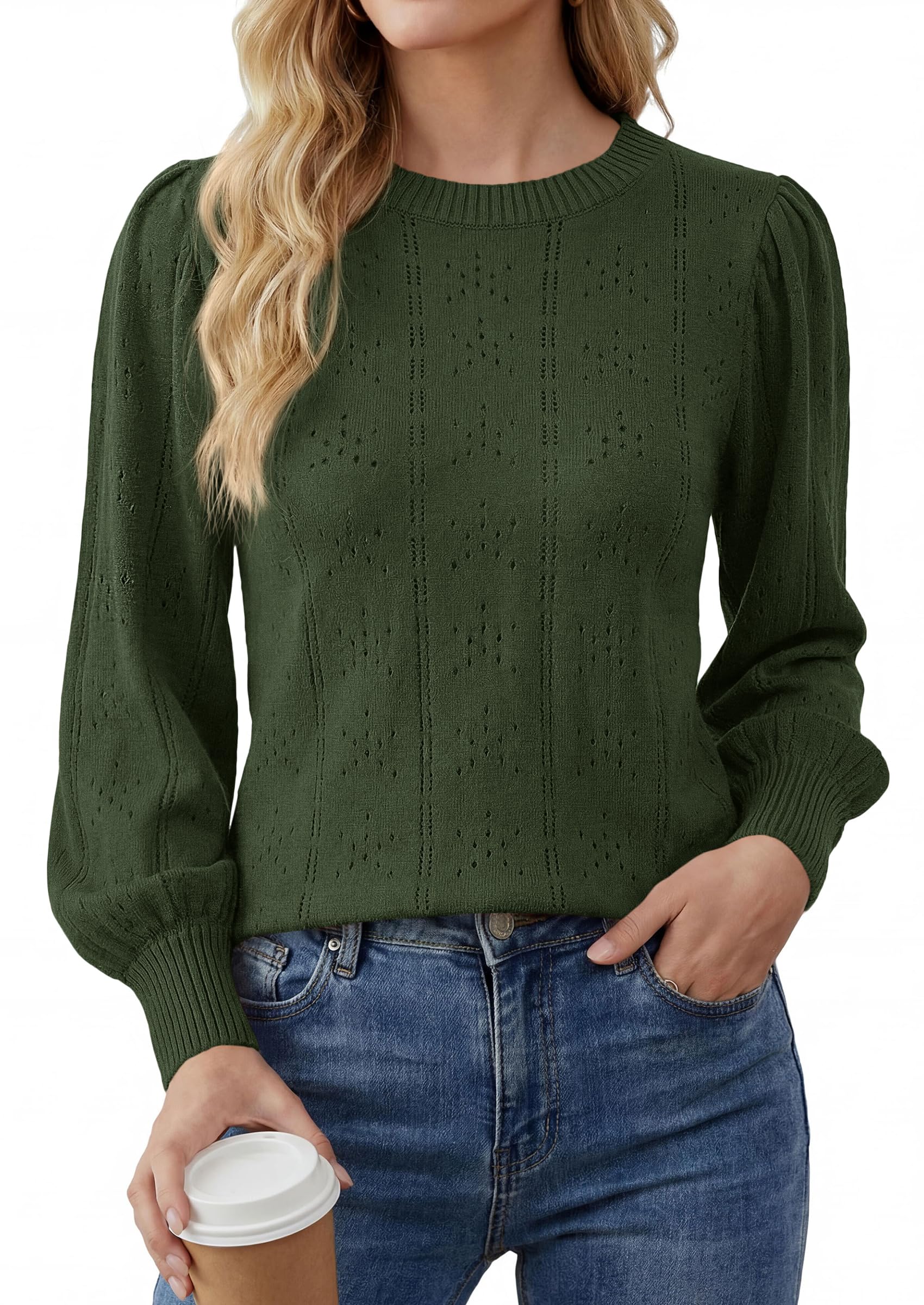 Women Fall Fashion Hollow Out Holiday Sweaters Army Green,S