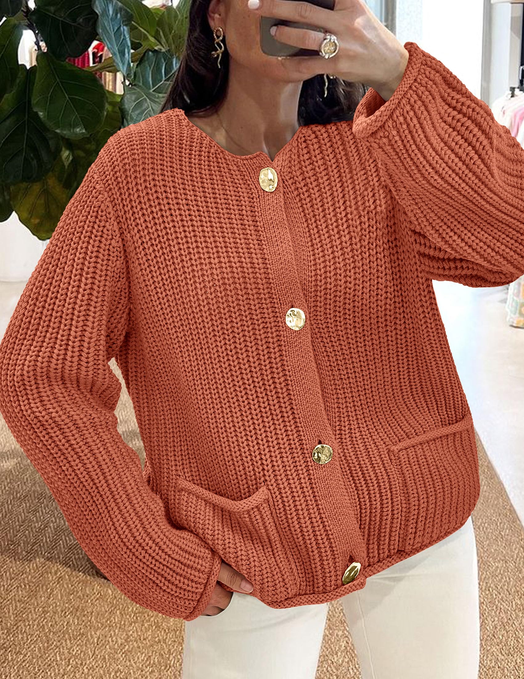 Women Oversized Cardigan Sweaters 2026 Fall Outfits,Brick Red