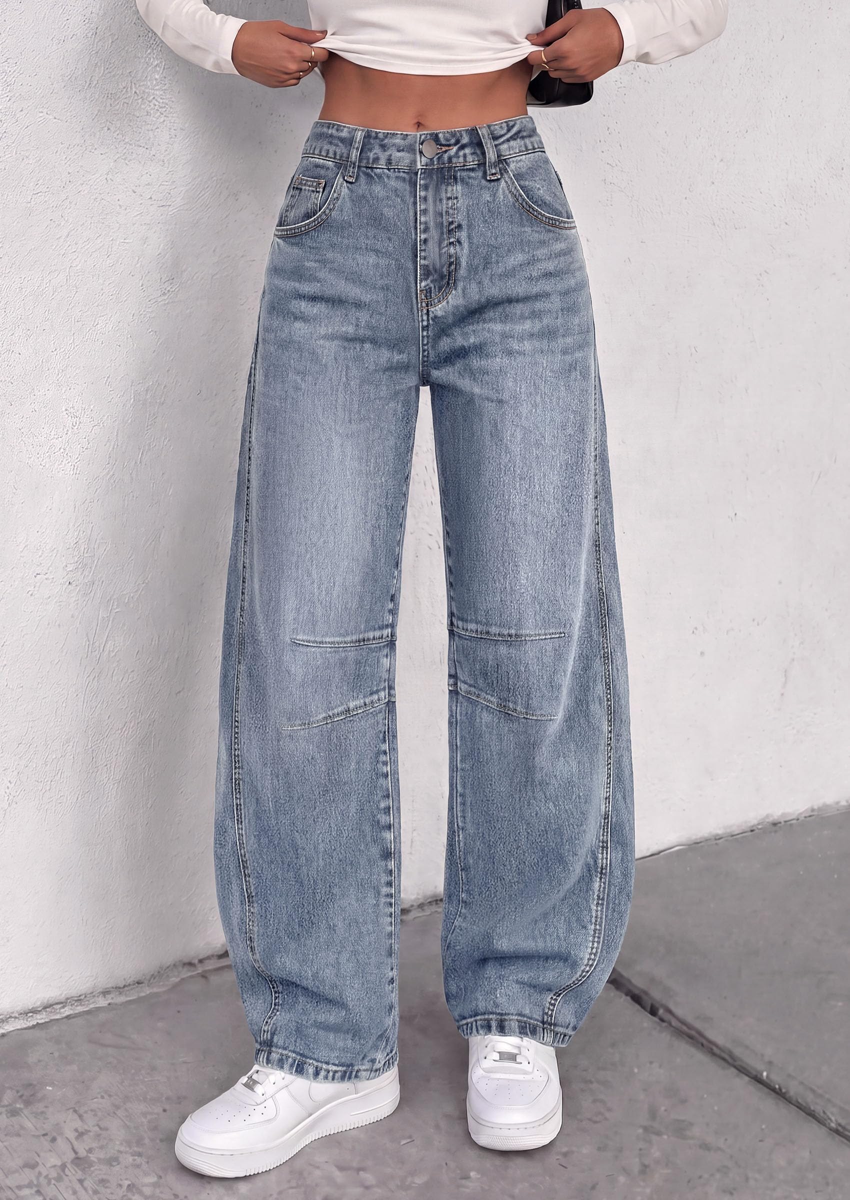 Women's Barrel Baggy Jeans High Waisted Pants (Myosotis,4)