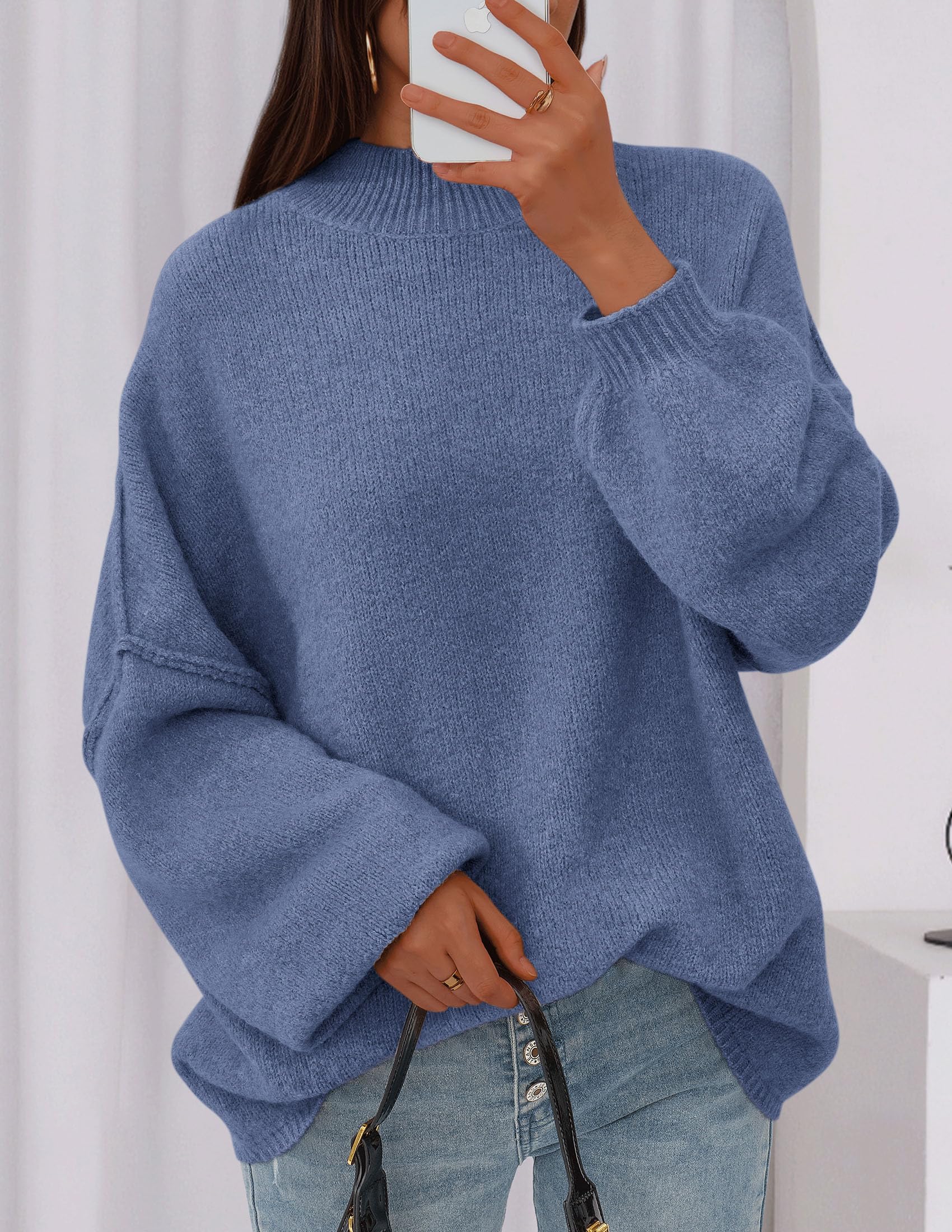 Women's Oversized Sweaters Fall Clothes (Blue,S)