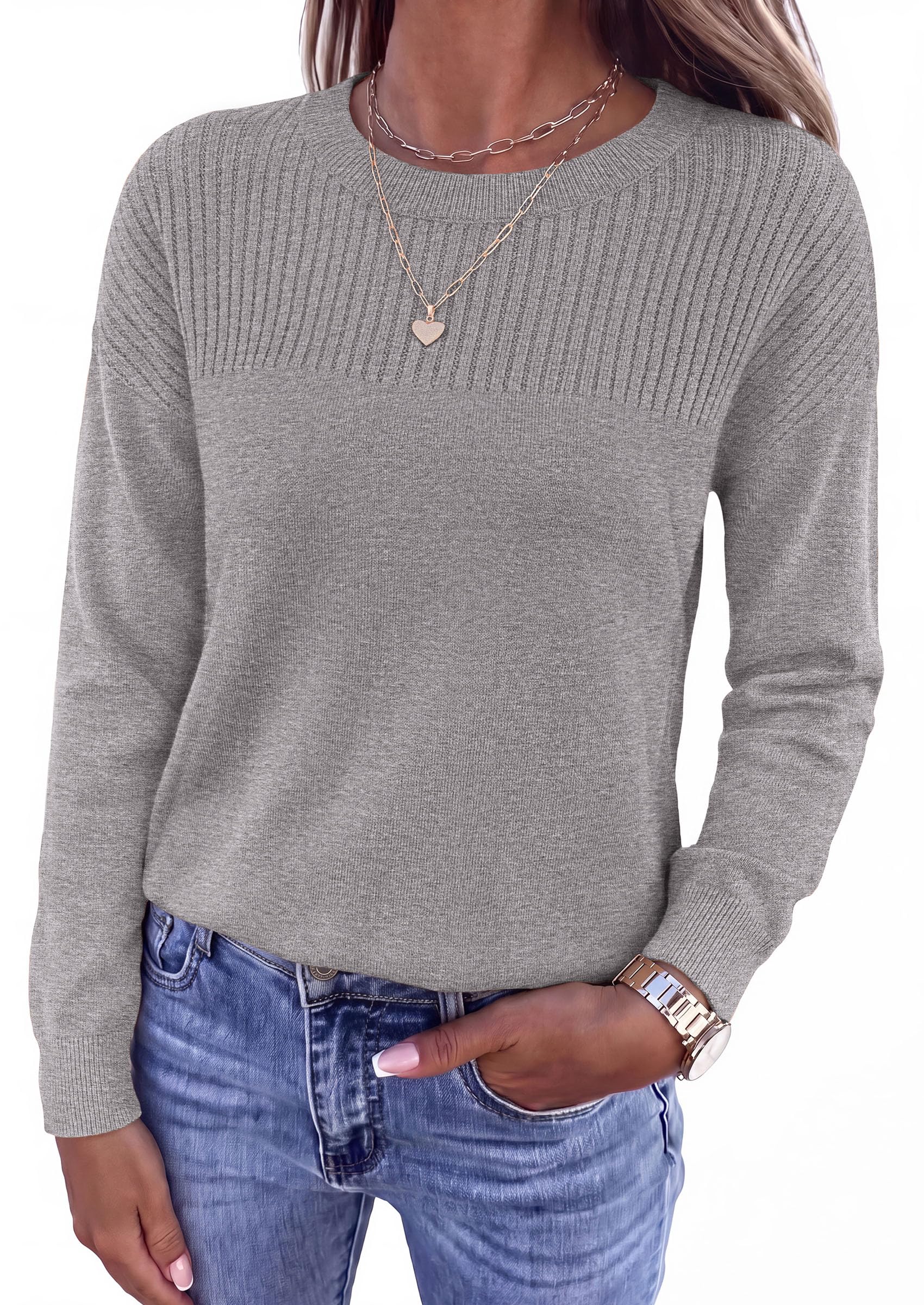 Sweaters for Women Fall Crewneck Knit Cropped Sweater