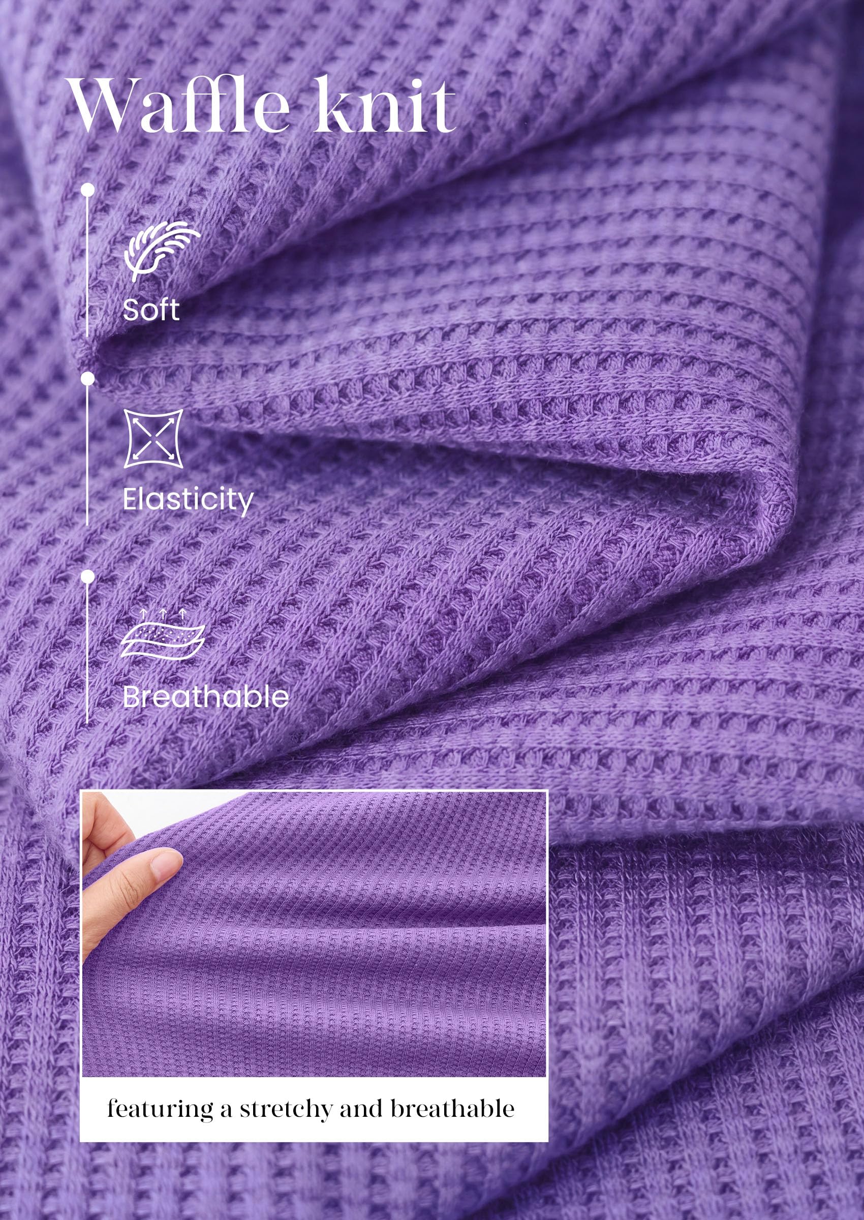 Long Sleeve Shirts for Women Waffle Knit Tops,Purple,S