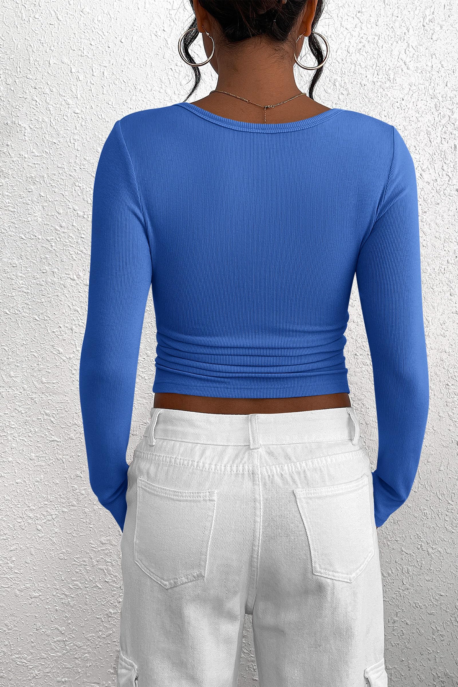 Women's Fall Long Sleeve Henley T Shirts Royal Blue