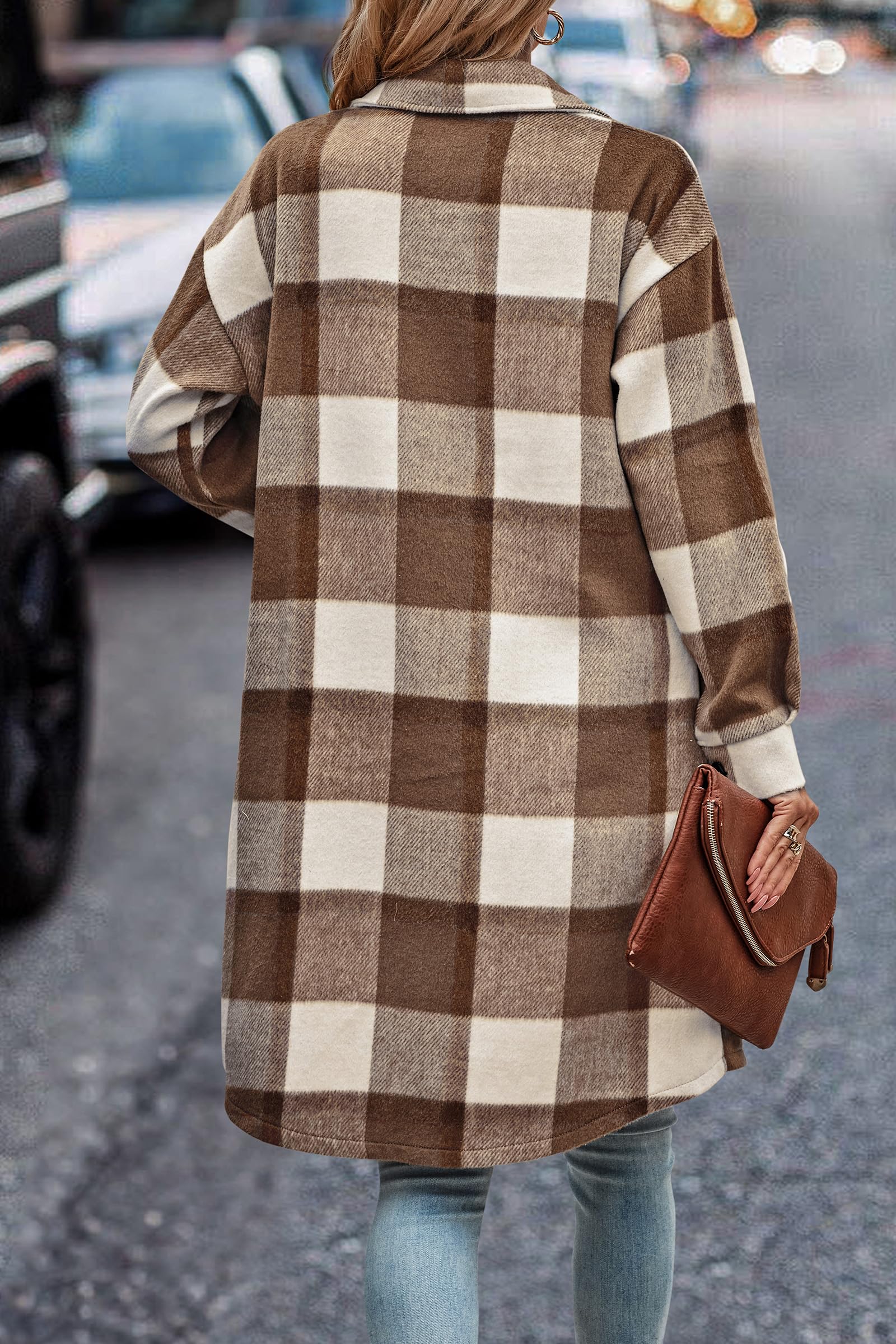 Womens Plaid Shacket Jacket Flannel Shirts,Plaid Brown,S