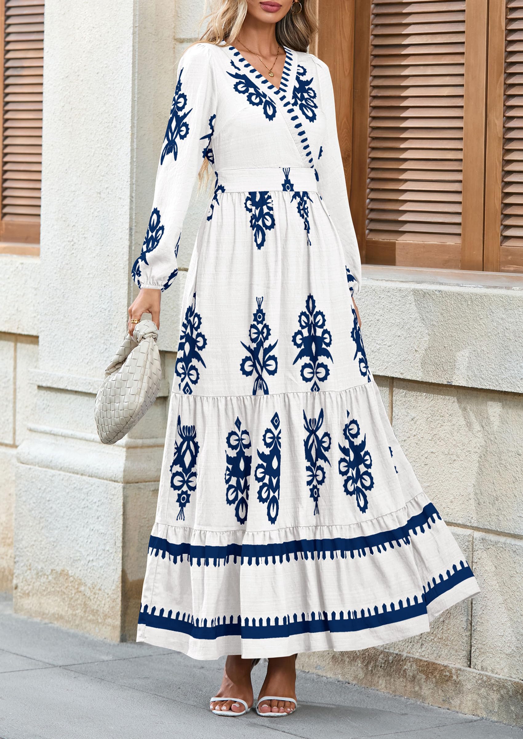 Women's Long Sleeve Floral Boho Maxi Wedding Guest Dress