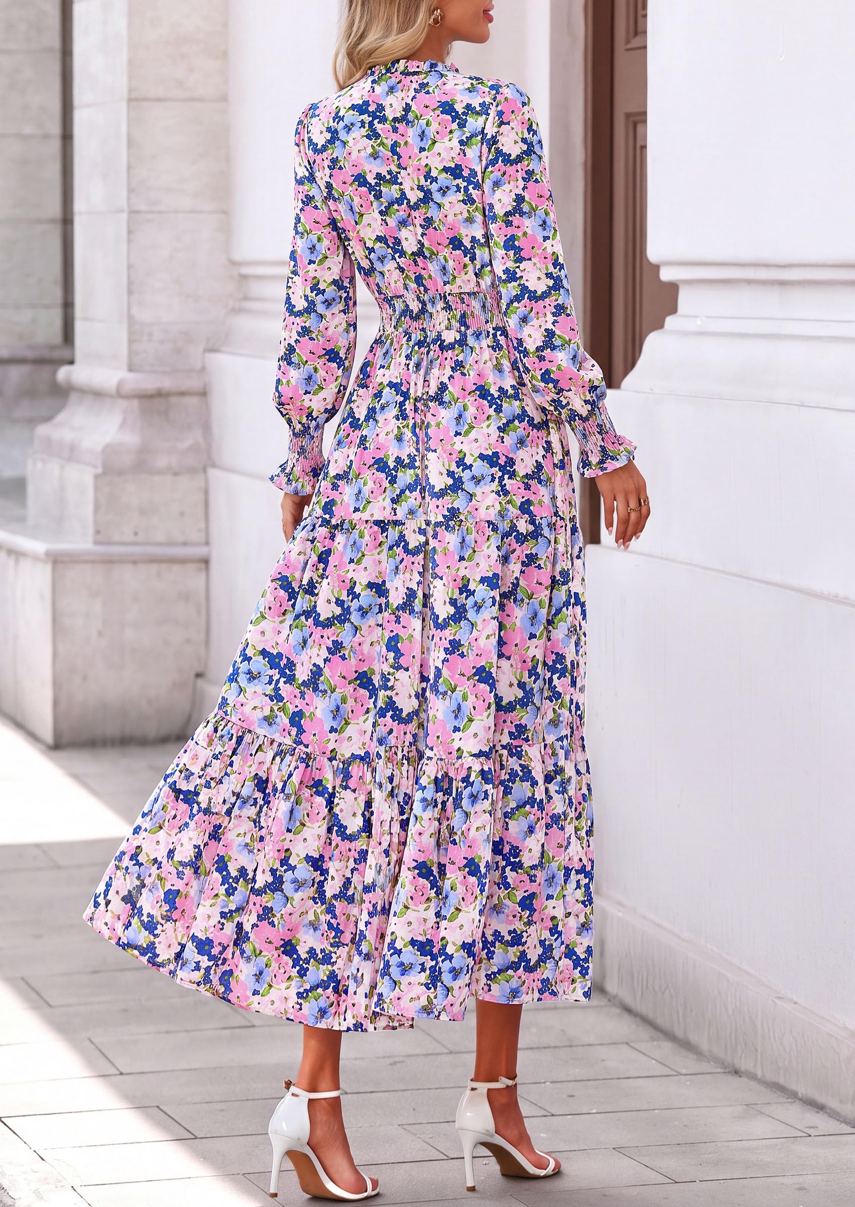 Women's Floral Maxi Dress Fall A Line Wedding Guest Dresses