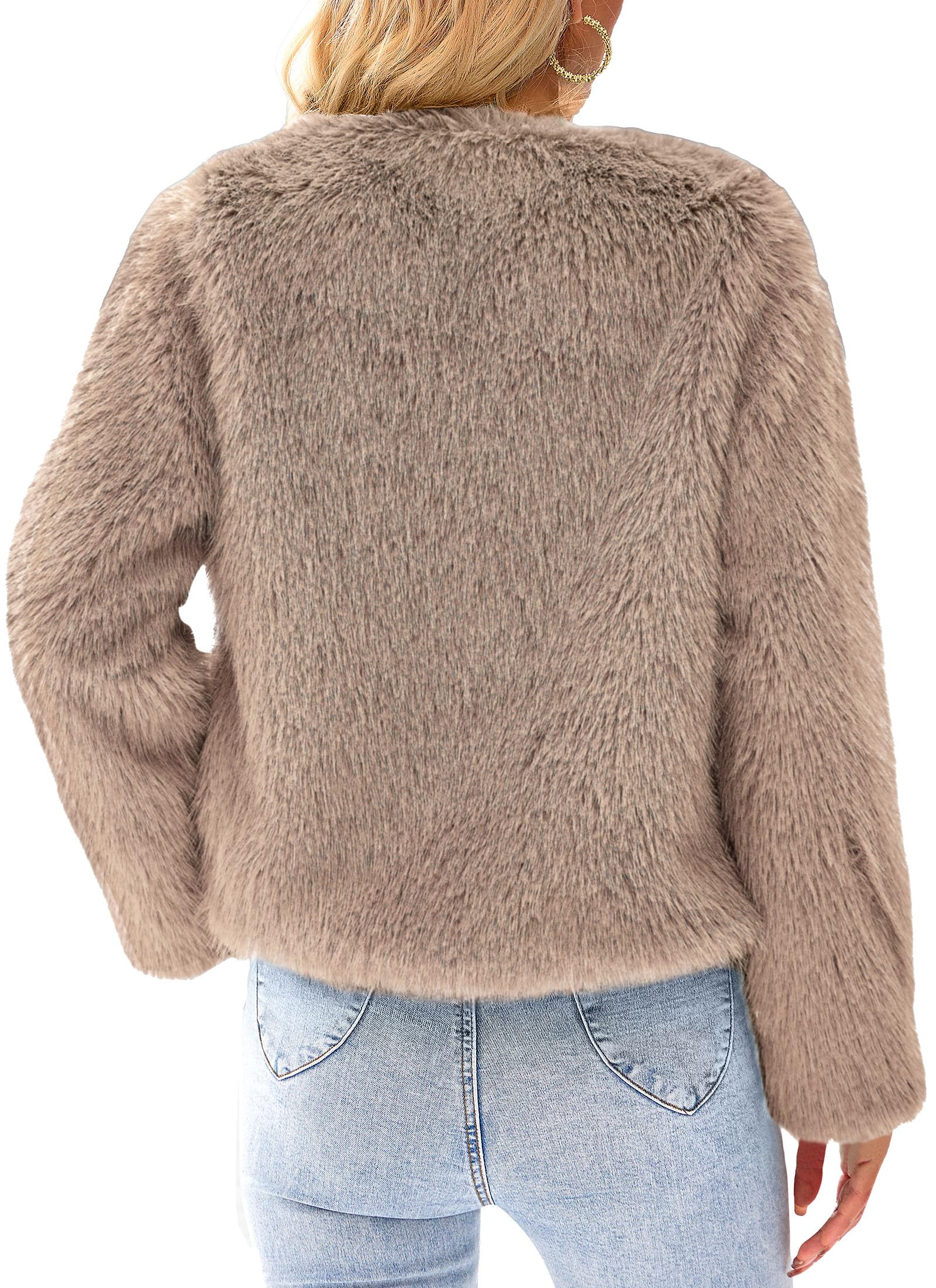 Women's Winter Cropped Faux Fur Coats(Khaki,Small)