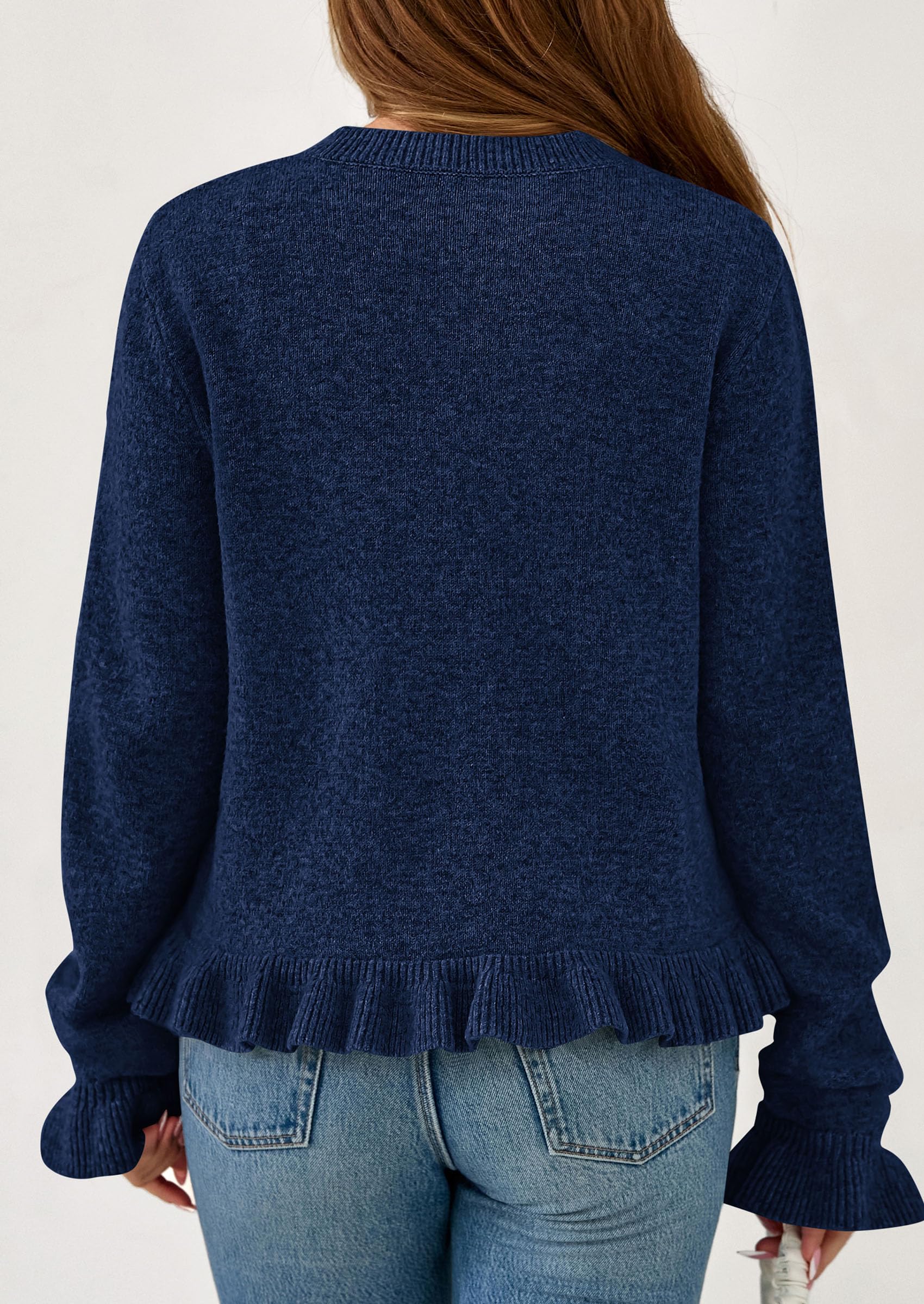 Womens Ruffle Button Down Cardigan Sweaters,Navy Blue,S