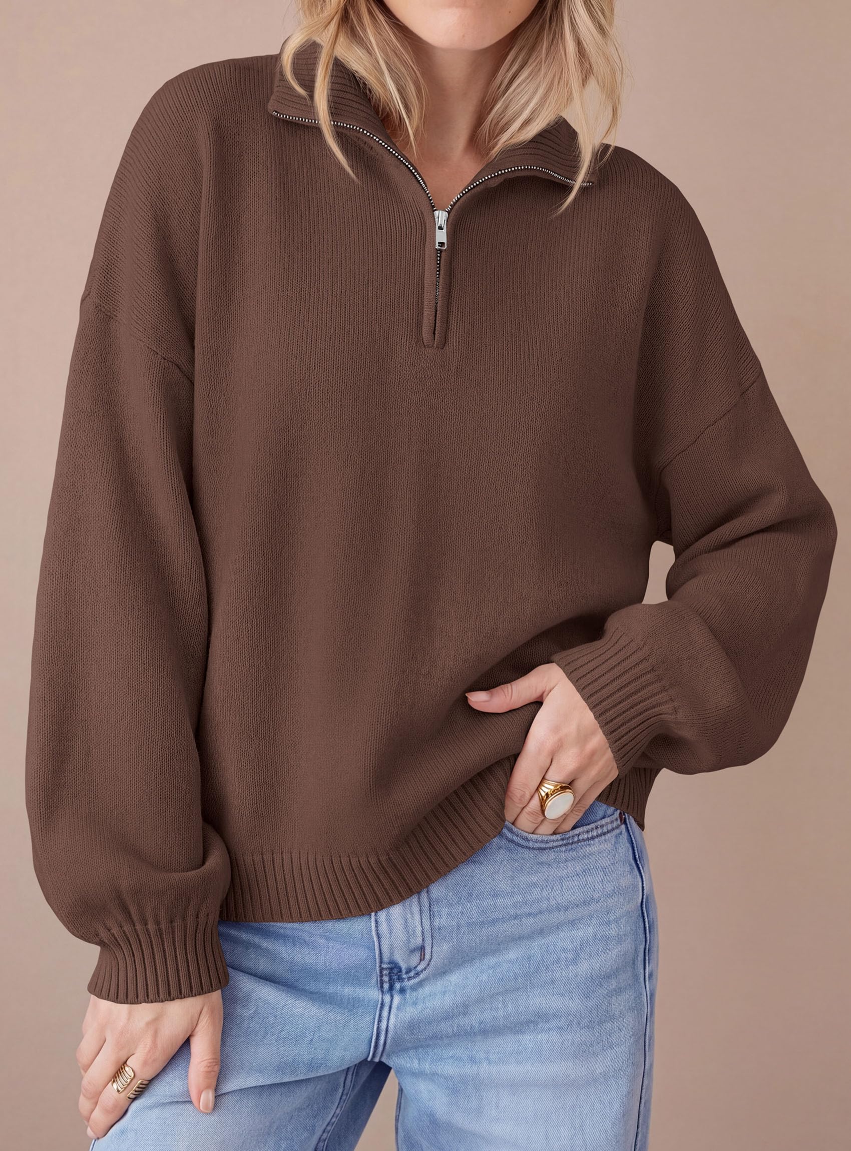 Women's Sweaters Oversized Quarter Zip Pullover Fall Outfits